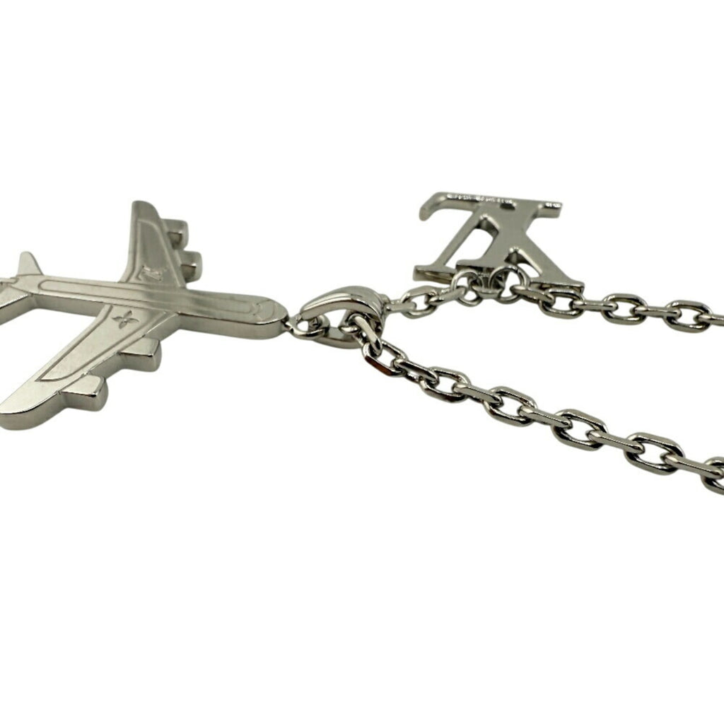 LOUIS VUITTON MP3157 LV Plane Pendant Necklace with Airplane Motif, Silver, Chain, Men's