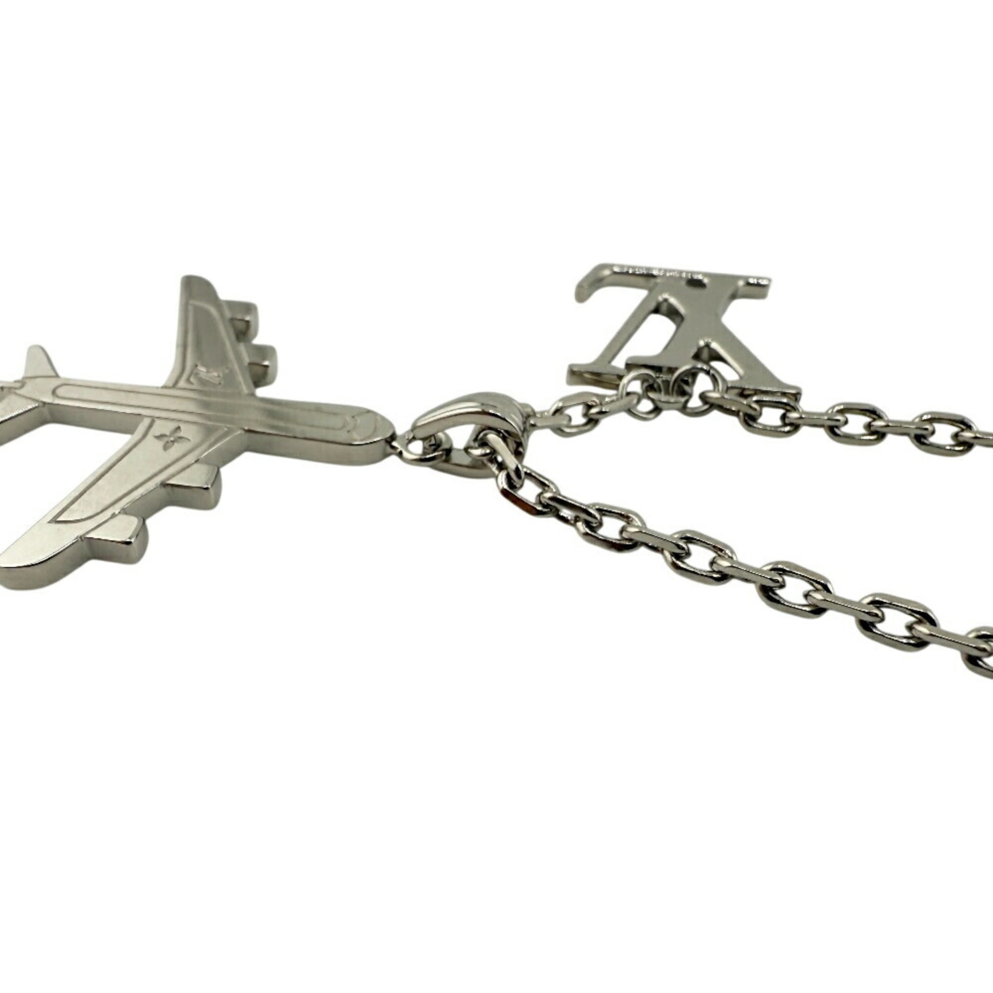LOUIS VUITTON MP3157 LV Plane Pendant Necklace with Airplane Motif, Silver, Chain, Men's