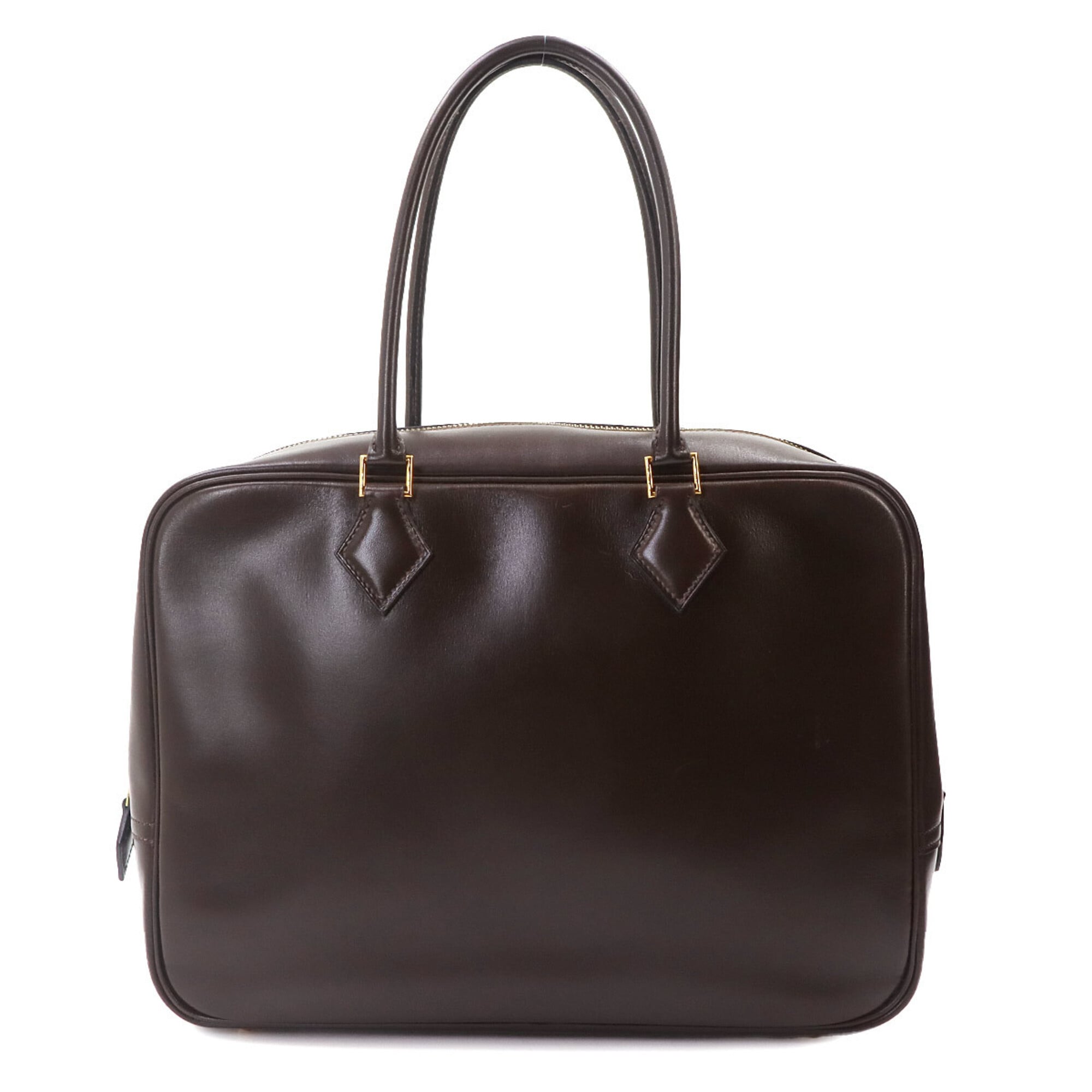 Hermes Plume 32 Handbag, Box Calf Leather, Ebene, □G Stamp, Gold Hardware — Like New