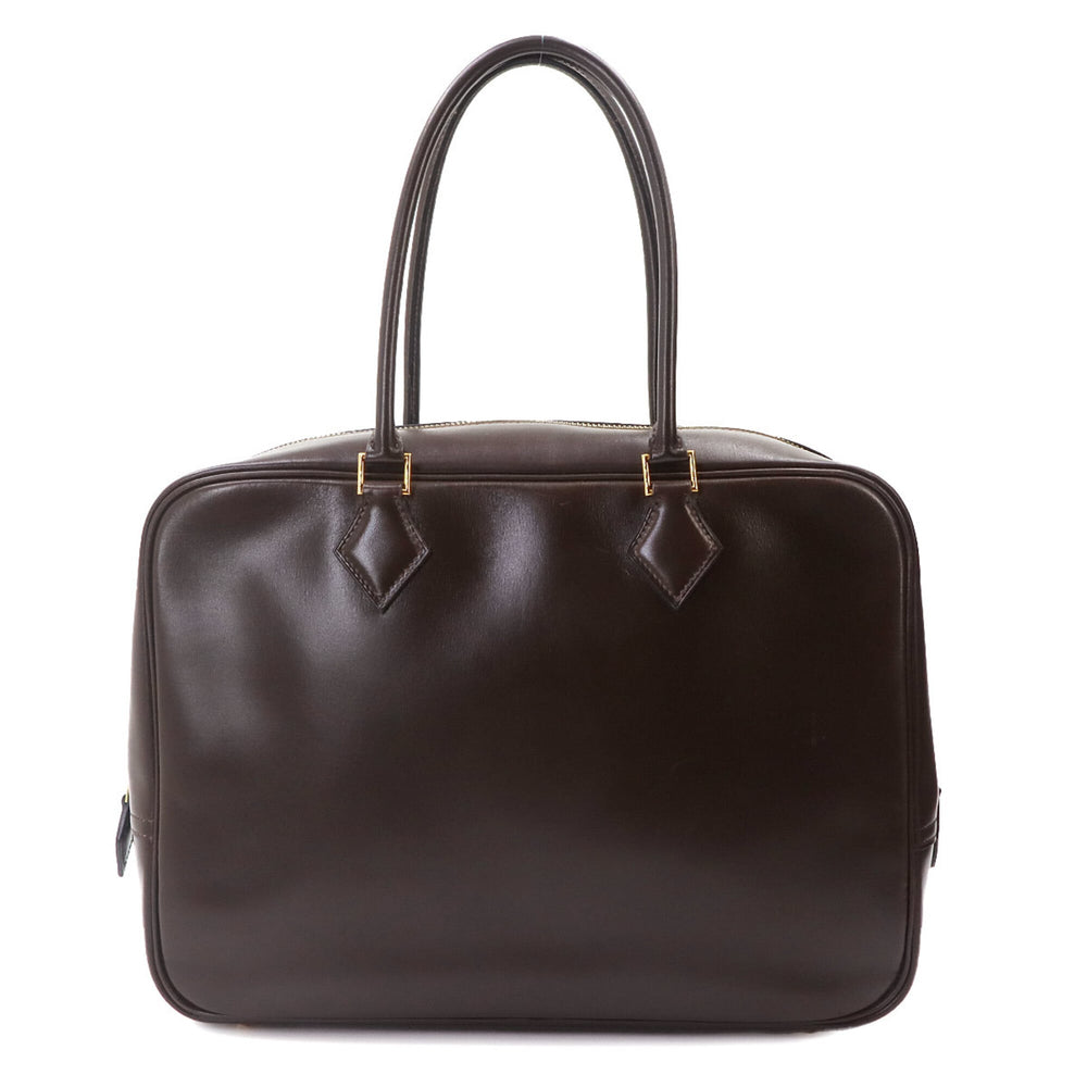 Hermes Plume 32 Handbag, Box Calf Leather, Ebene, □G Stamp, Gold Hardware — Like New