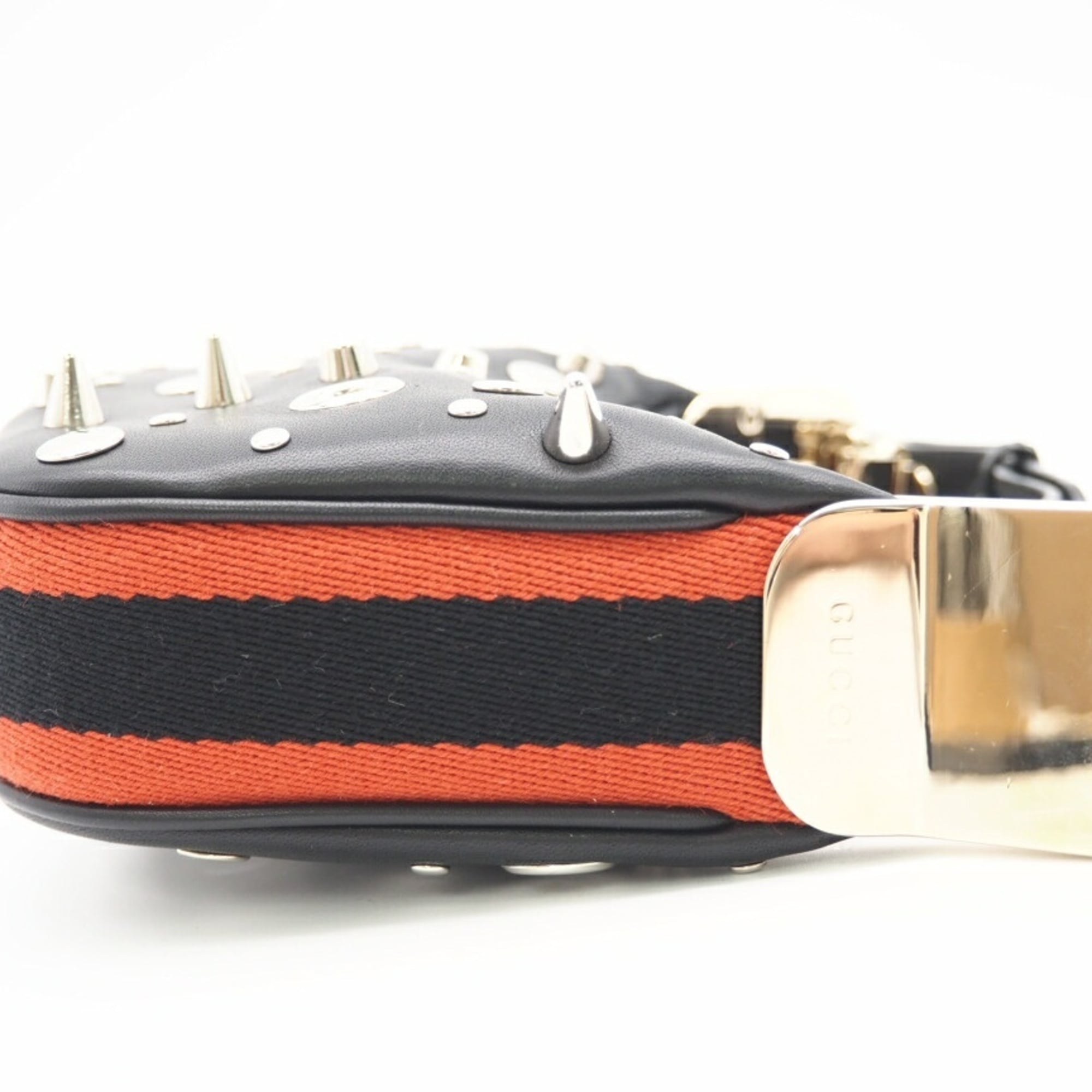 GUCCI Leather Studded Mini 2-Way Shoulder Bag 718512, Gold, Silver, Black Leather, Women's — Like New