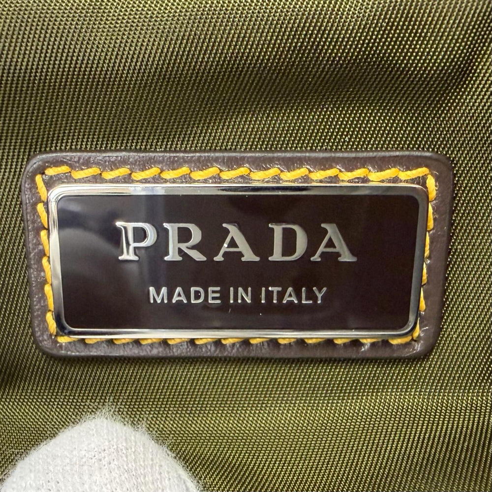 PRADA 2VH171 Re-Nylon Suede Leather Triangle Logo Body Bag, Khaki Brown, Made in Italy, Men's, with Dust Bag — Like New