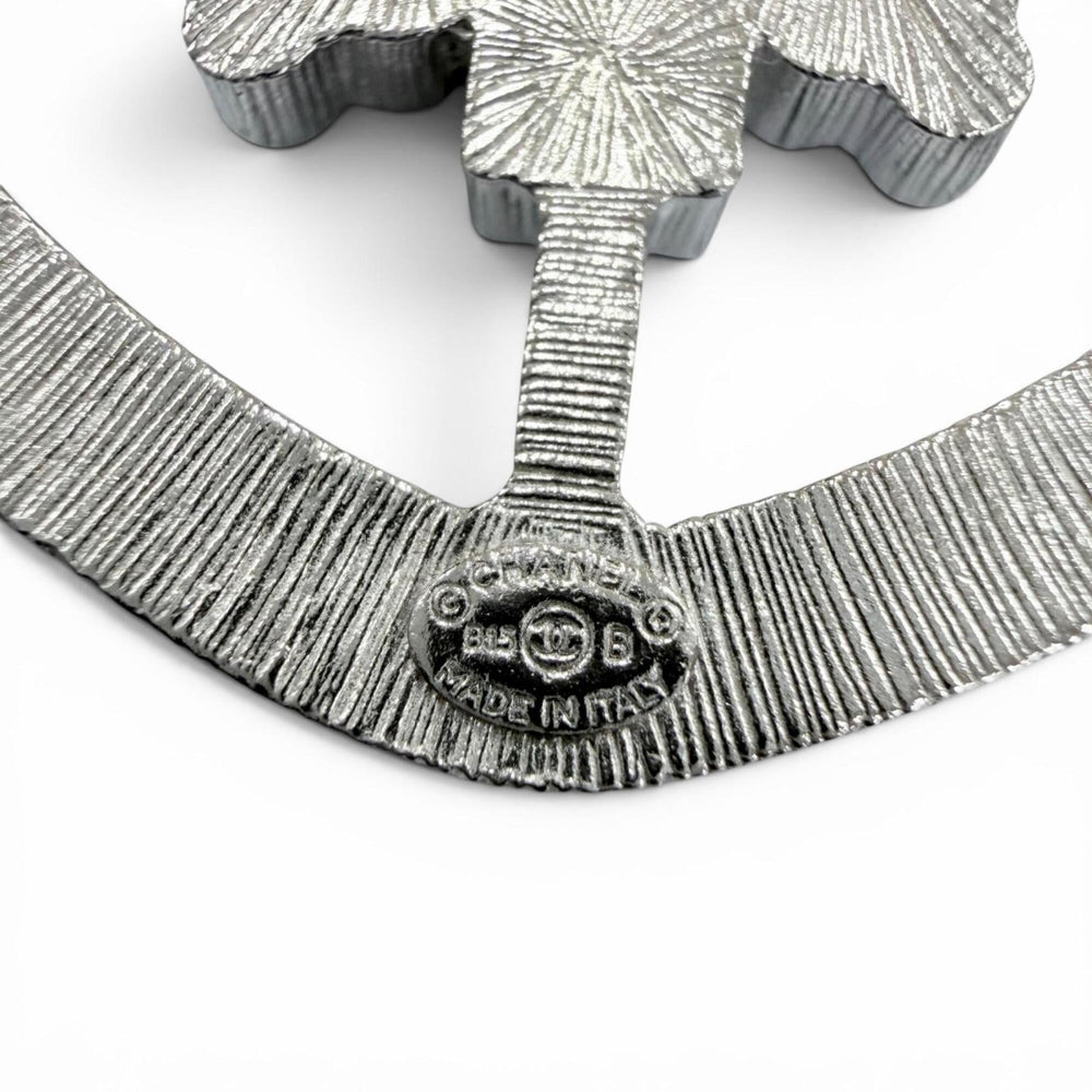 CHANEL B15B Emblem Logo Coco Mark Rhinestone Brooch, Silver, Made in Italy, Women's, with Box — Like New