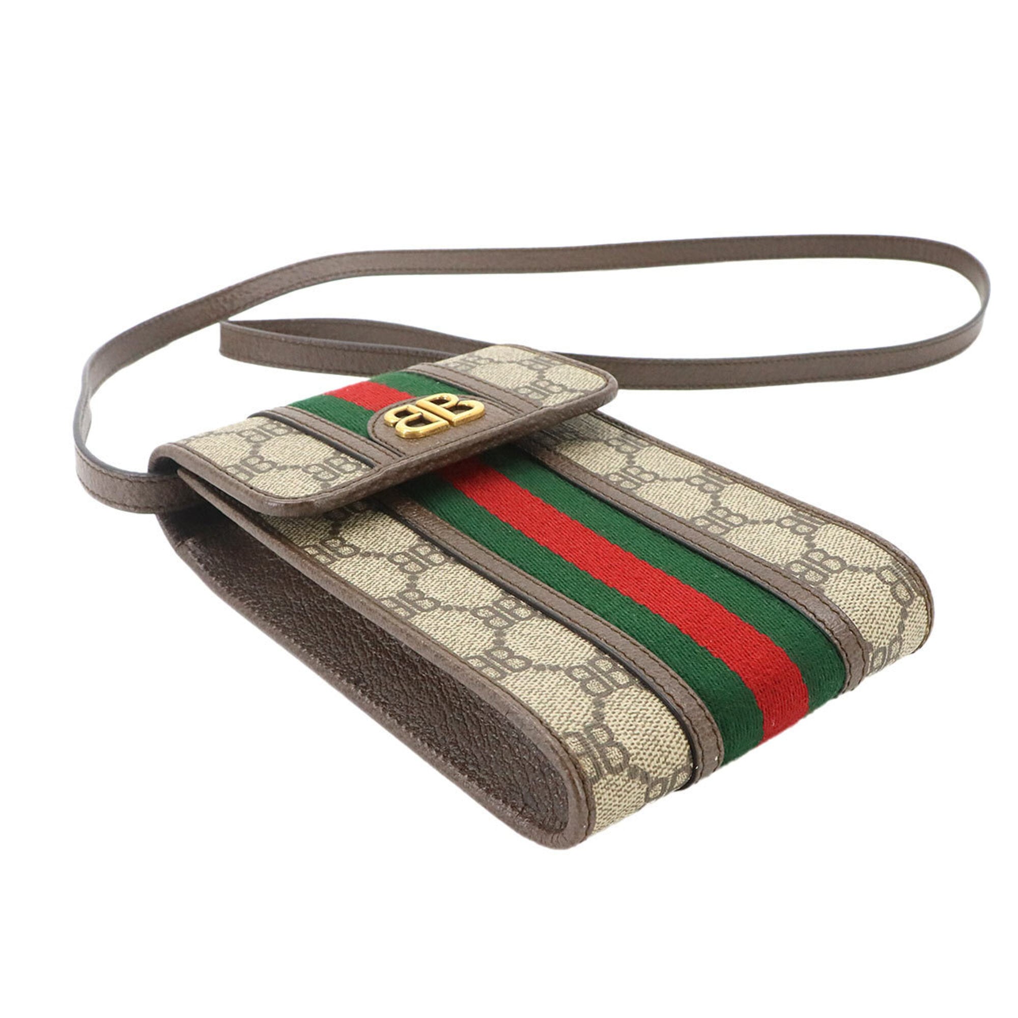 Balenciaga x Gucci Hacker Project Phone Handbag Pouch Shoulder Leather Beige Brown 680130 Holder with Strap — Like New