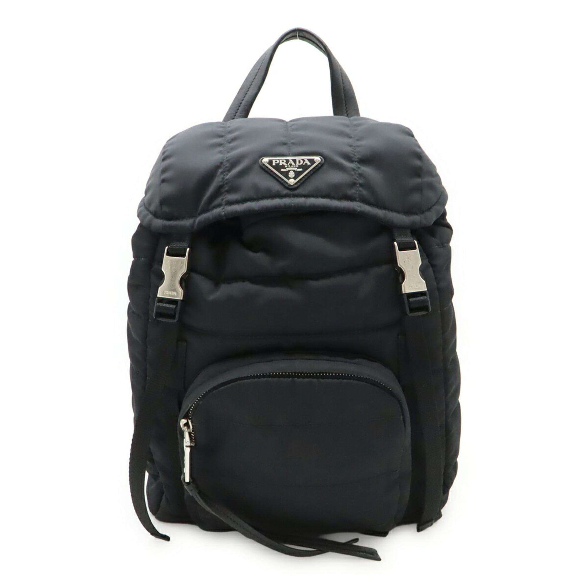 PRADA Triangle Backpack, Quilted Nylon and Leather, Black, 1BZ002