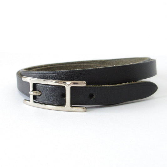 HERMES Api 3 Double Tour 2-Strand Bracelet in Black Box Calf Leather with Silver Hardware for Women
