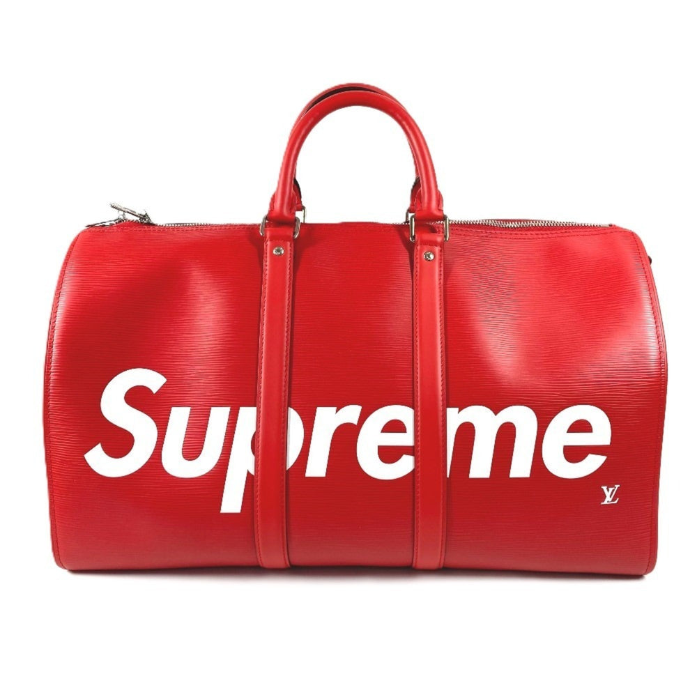 LOUIS VUITTON M53419 Epi Leather x Supreme Collaboration Keepall Bandoulière 45 Travel Bag, Boston Men's, Red, Like New — Like New