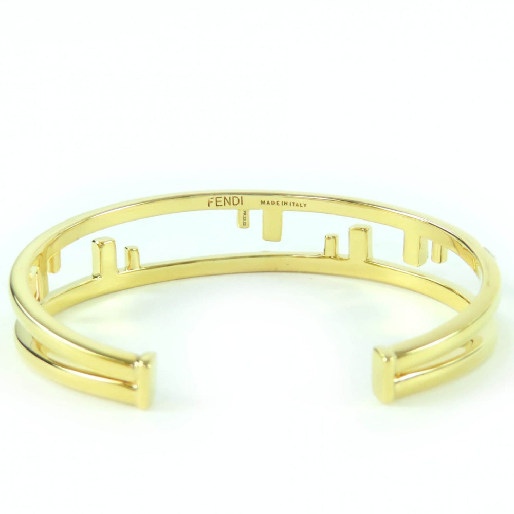 FENDI First FF motif rhinestone bangle bracelet, size M, gold, with box, made in Italy, women's — Like New