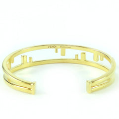 FENDI First FF motif rhinestone bangle bracelet, size M, gold, with box, made in Italy, women's — Like New