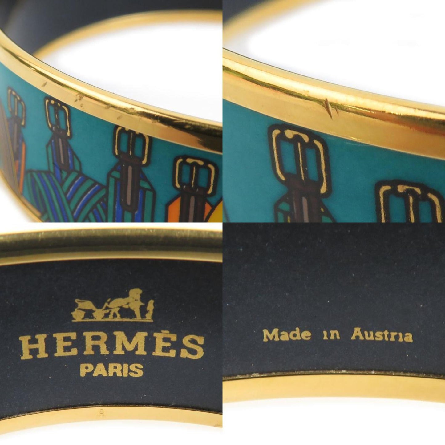 Hermes Hermès bangle bracelet in enamel, metal, gold, blue, and multicolor, women's, e60863g