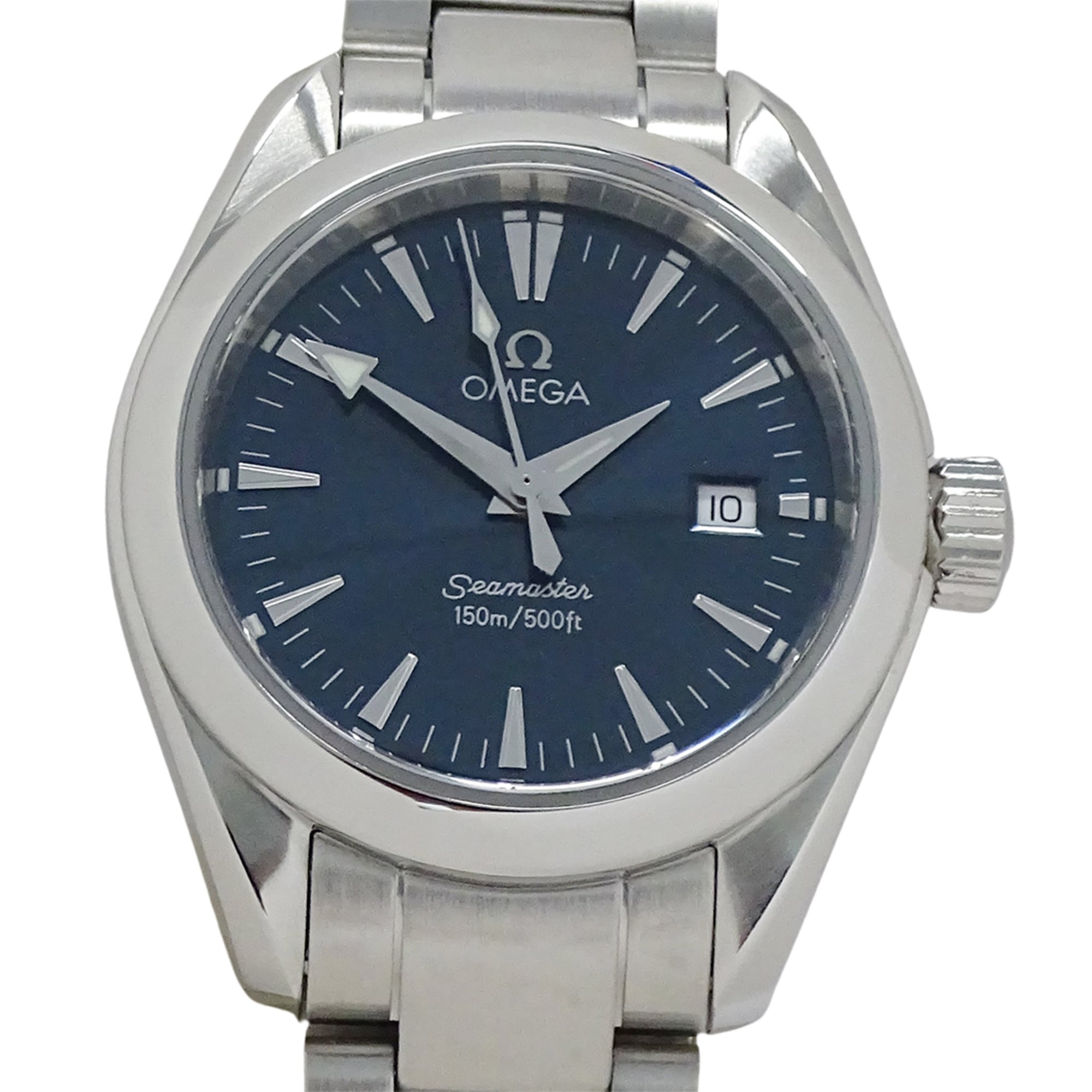 Omega Seamaster Aqua Terra 2577.80 Women's Watch, Brand Name, Date, Quartz, Stainless Steel (SS), Silver/Navy — Good