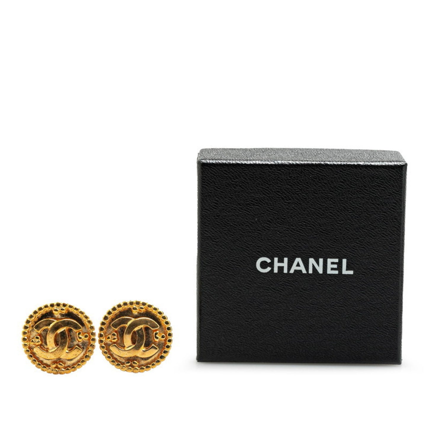 Chanel Coco Mark Round Earrings Gold Plated Women's CHANEL