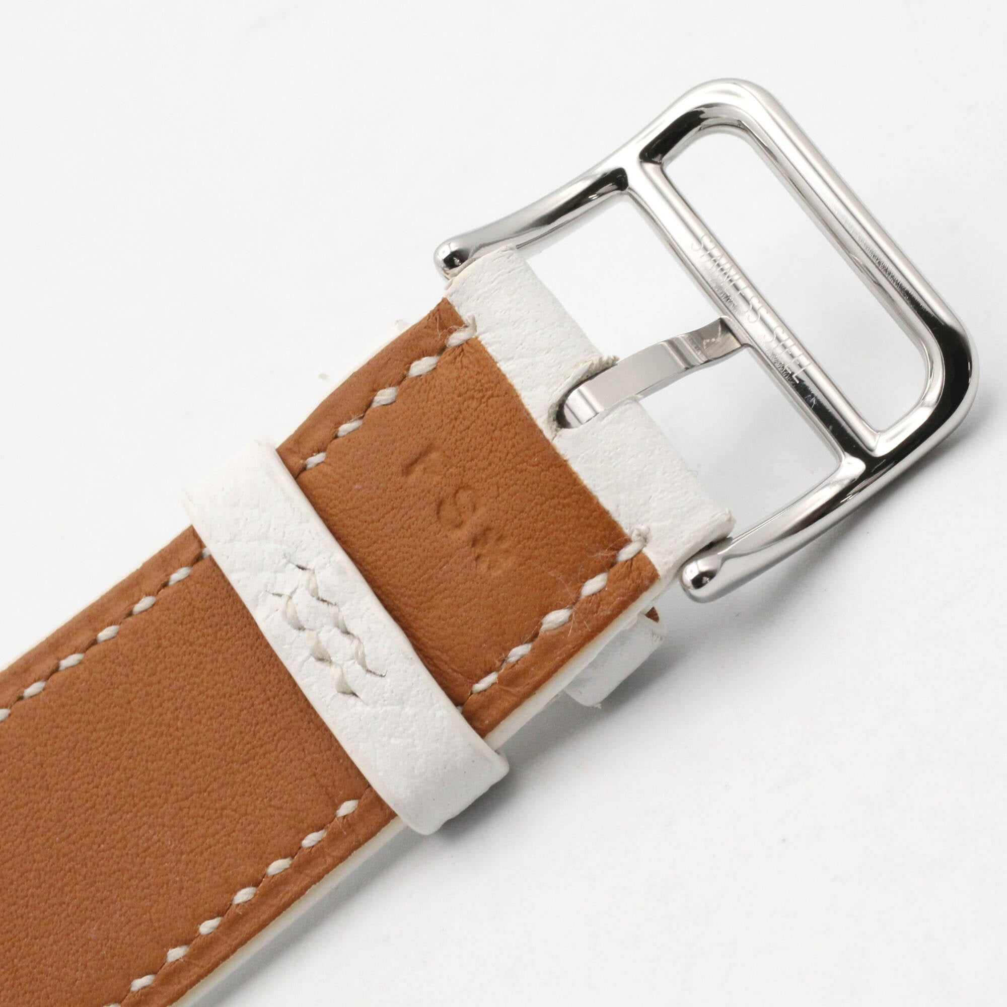 Hermes H-Watch Double Tour Wristwatch, Stainless Steel, Leather Strap, Women's, White (HH1.520) — Very Good