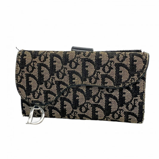 Christian Dior Trotter Saddle Canvas Long Wallet, Black, Women's