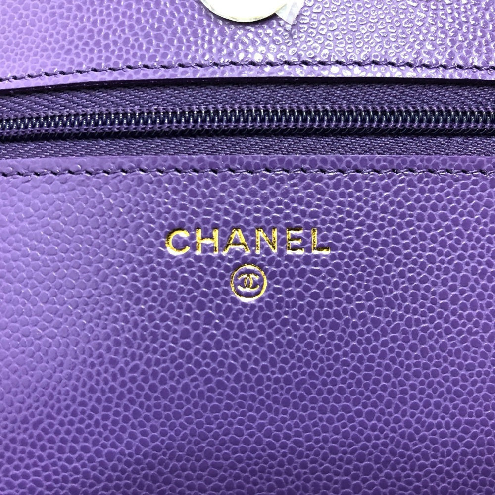 CHANEL A33814 CC Coco Mark Matelasse Chain Wallet Shoulder Bag Caviar Skin Women's Purple — New - Store Return