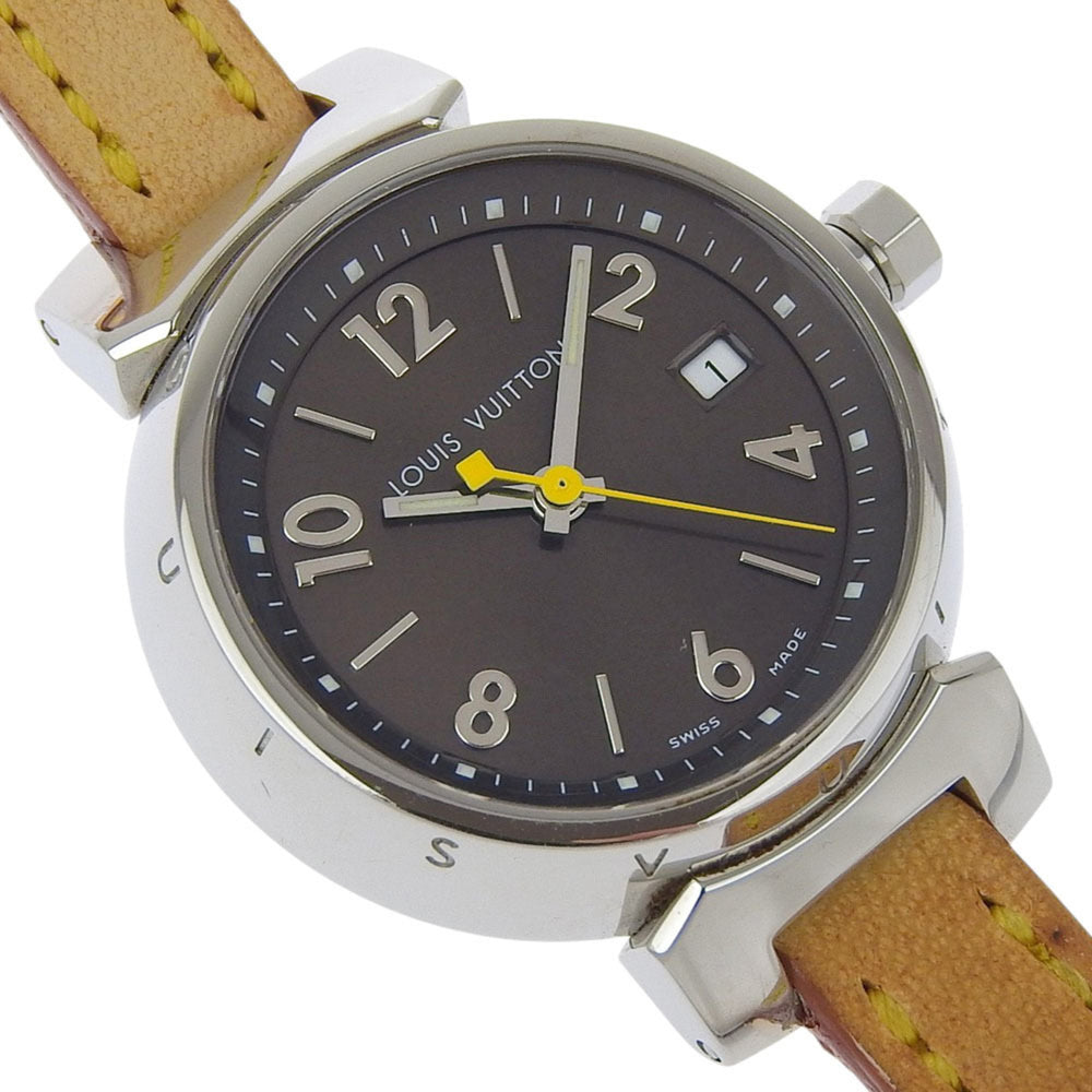 Louis Vuitton Tambour Watch Q1211, Stainless Steel and Leather Quartz Movement, Analog Display, Brown Dial, Women's — Very Good