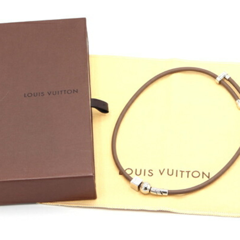 Louis Vuitton Choker LV Cordage MP1682 Greige Silver Leather and Metal Necklace for Women — Like New