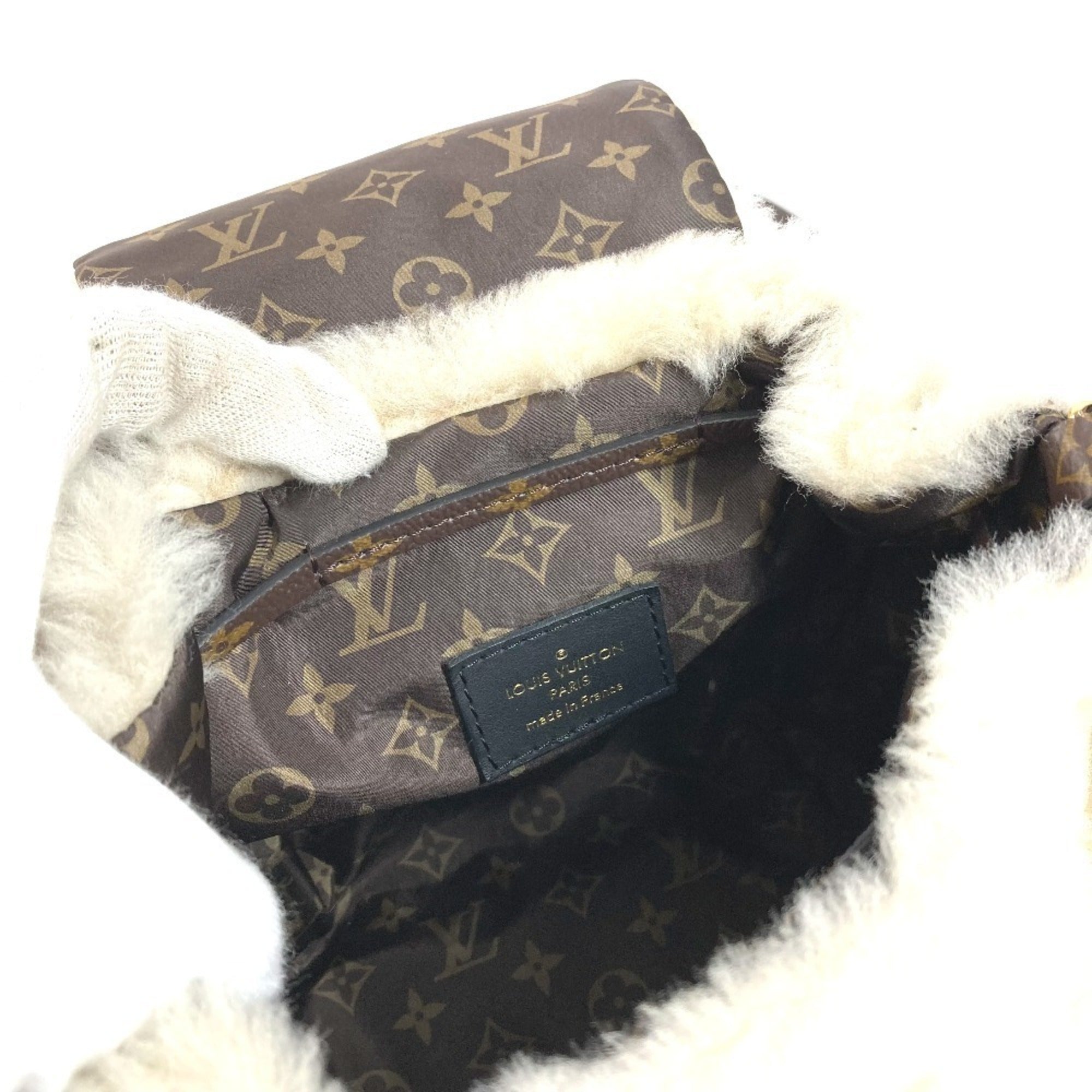 LOUIS VUITTON M11919 LV SKI Nano Teddy Backpack - 3-Way Bag (Shoulder Bag, Handbag, Rucksack) Shearling Canvas Men's & Women's Cream Beige — Like New