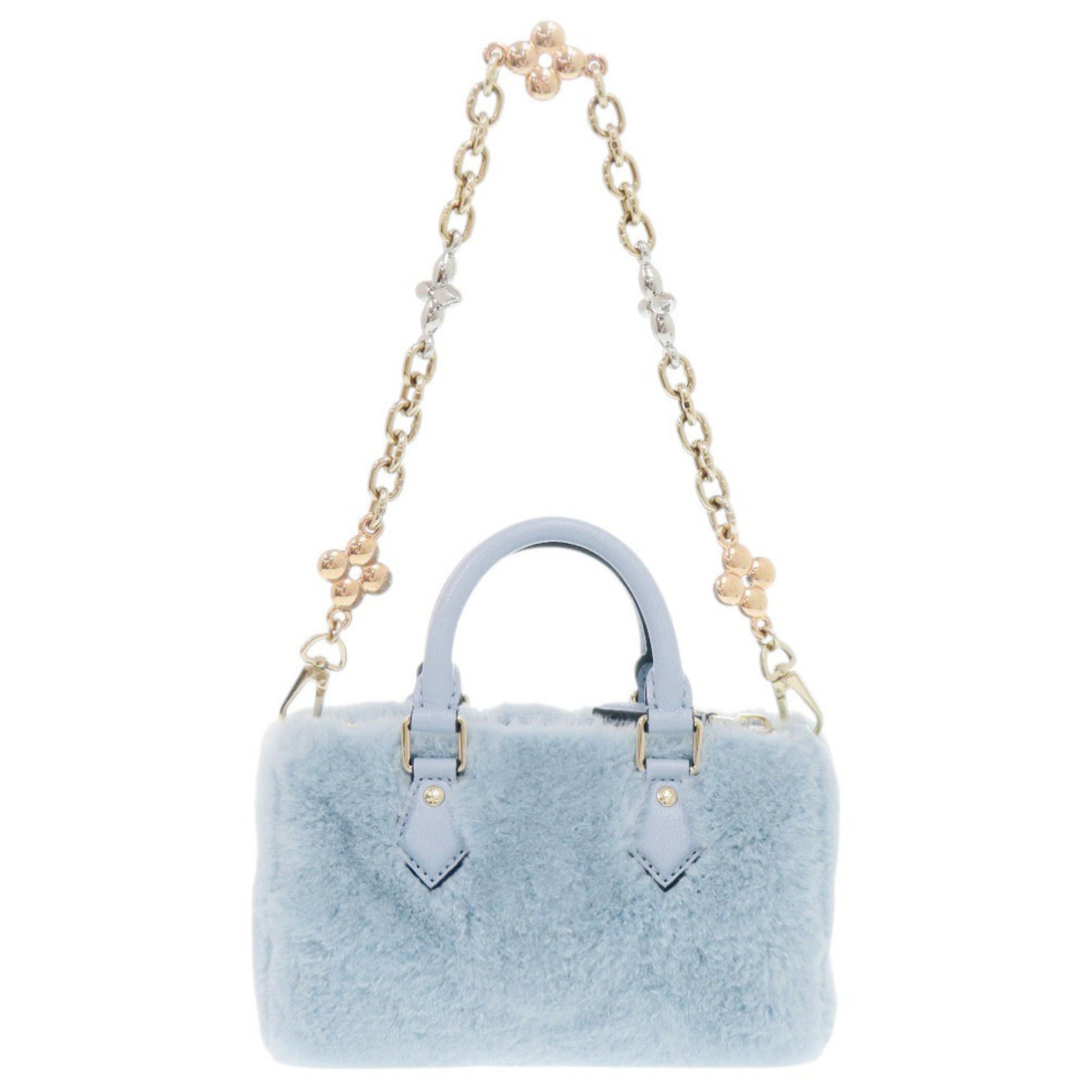 Louis Vuitton Nano Speedy M11399 IC 2-Way Leather Mink Fur Light Blue Handbag LV 1052 LOUIS VUITTON — Like New