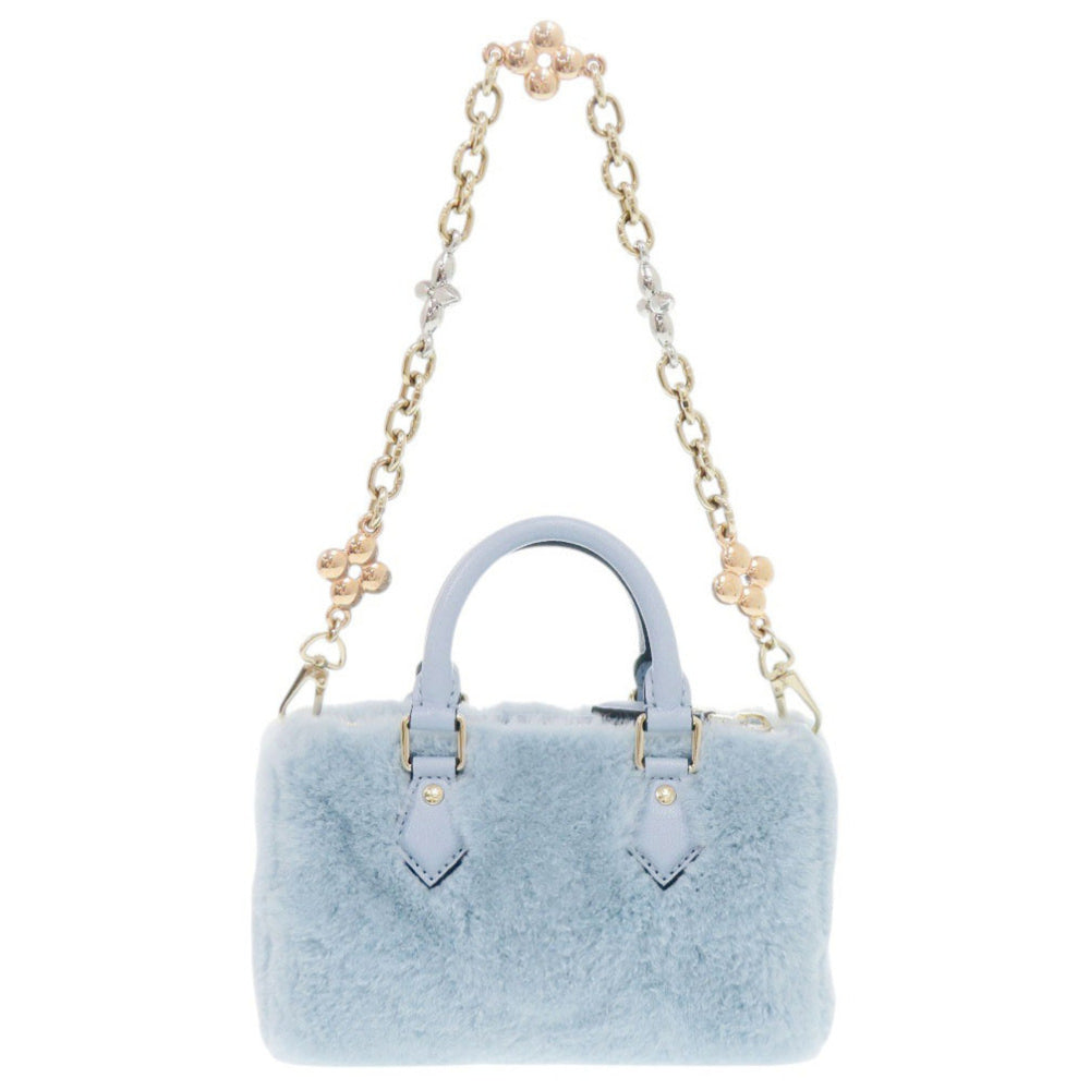 Louis Vuitton Nano Speedy M11399 IC 2-Way Leather Mink Fur Light Blue Handbag LV 1052 LOUIS VUITTON — Like New