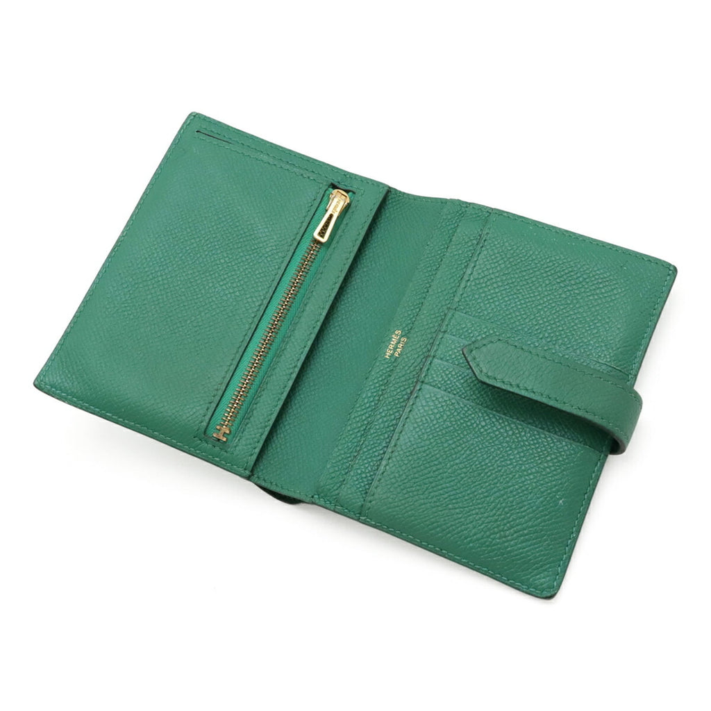 HERMES Bearn Compact Bi-fold Wallet, Epsom Leather, Bamboo, Green, C Stamp