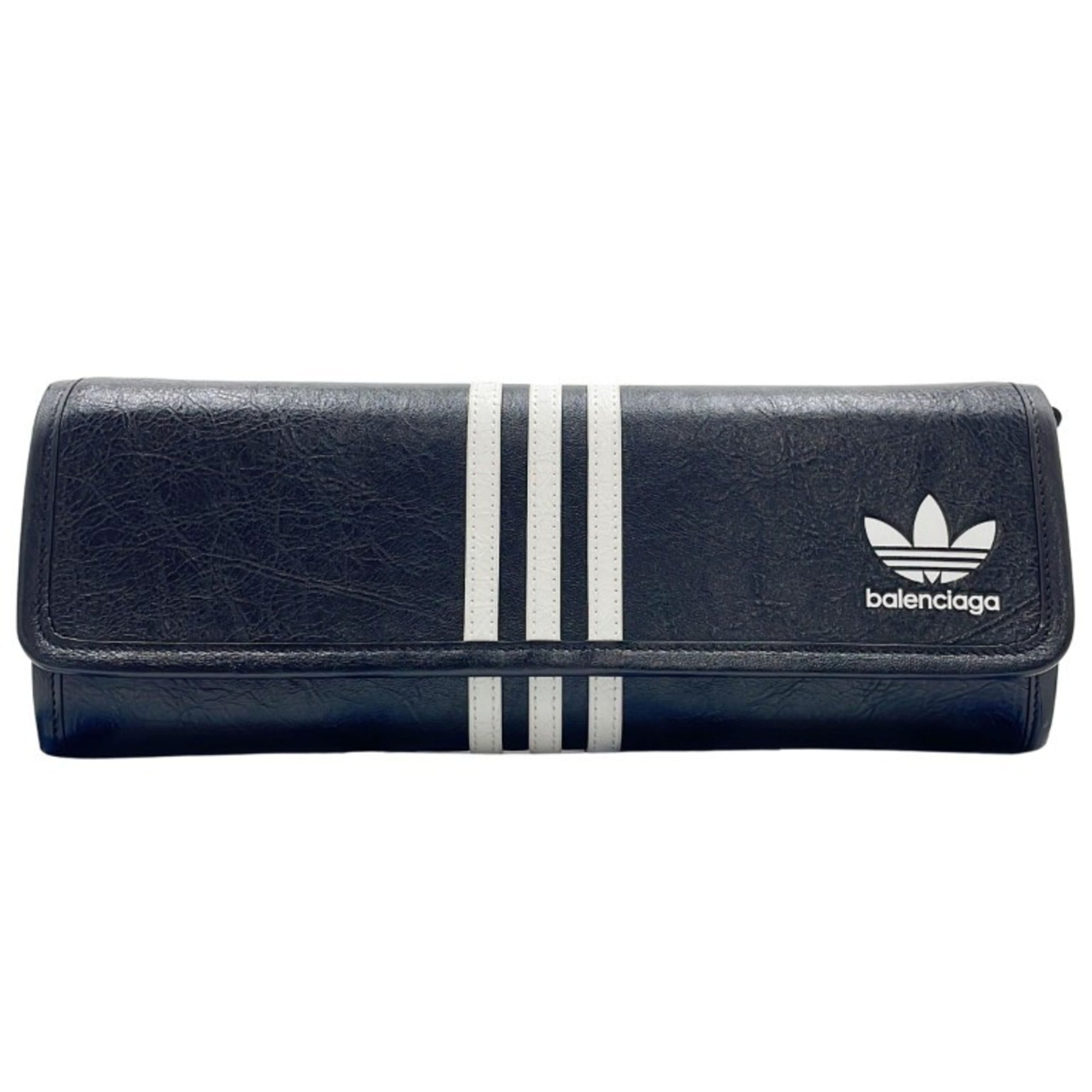 BALENCIAGA Wallet 729322 Black and White Leather Men's Women's Adidas Collaboration Shoulder