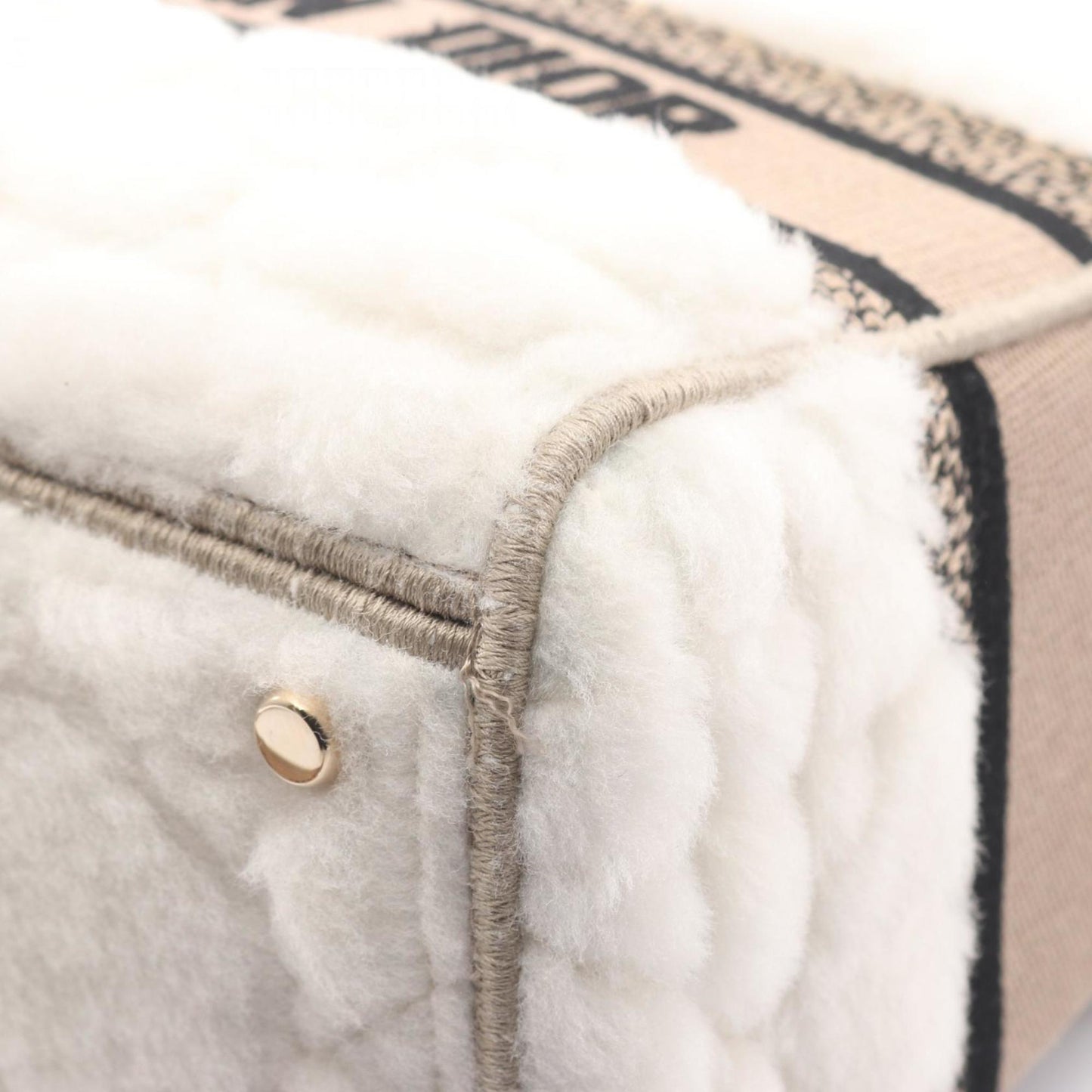 Christian Dior Dior LADY D-LITE Medium Handbag, Canvas and Shearling, Women's, White, Beige, Black