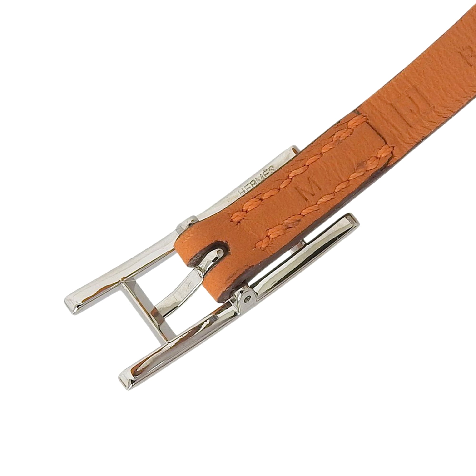 HERMES Api 3 Silver Hardware Triple Strand Leather Bracelet, Orange, Size M, □J Stamp, Women's, with Box — Like New
