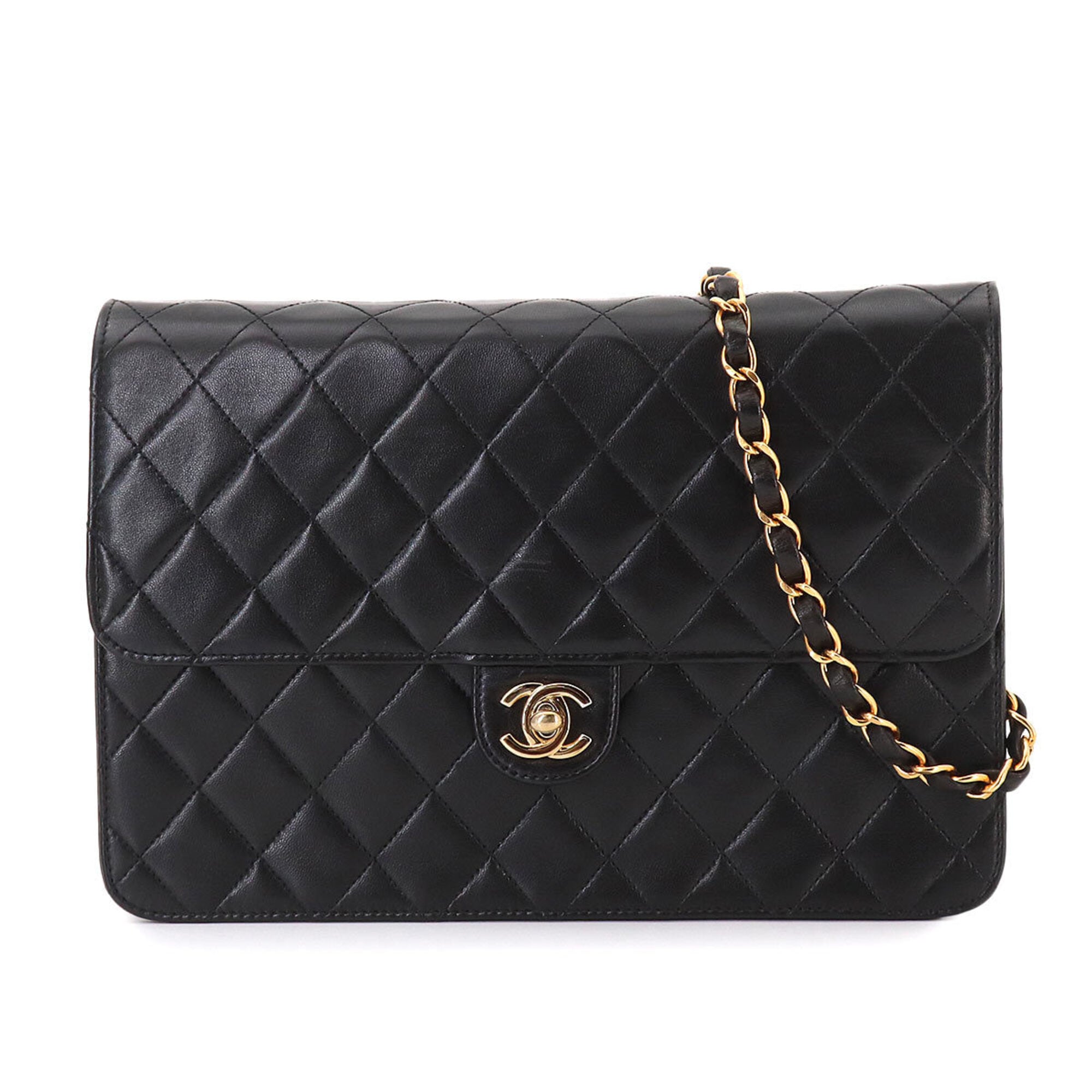 Chanel Matelasse Chain Shoulder Handbag, Lambskin, Black with Gold Hardware — Like New