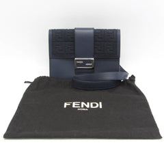 Fendi Flat Baguette Medium 7VA524 Women's Leather,Canvas Shoulder Bag Navy — Like New