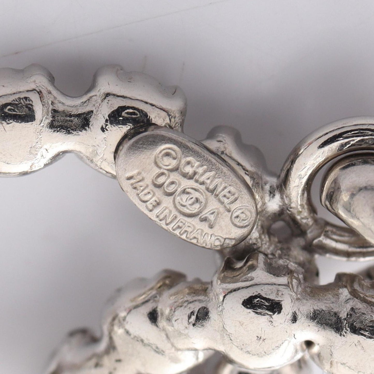 Chanel Coco Mark Necklace, Stainless Steel with Rhinestones, Women's, Silver and Clear, OOA