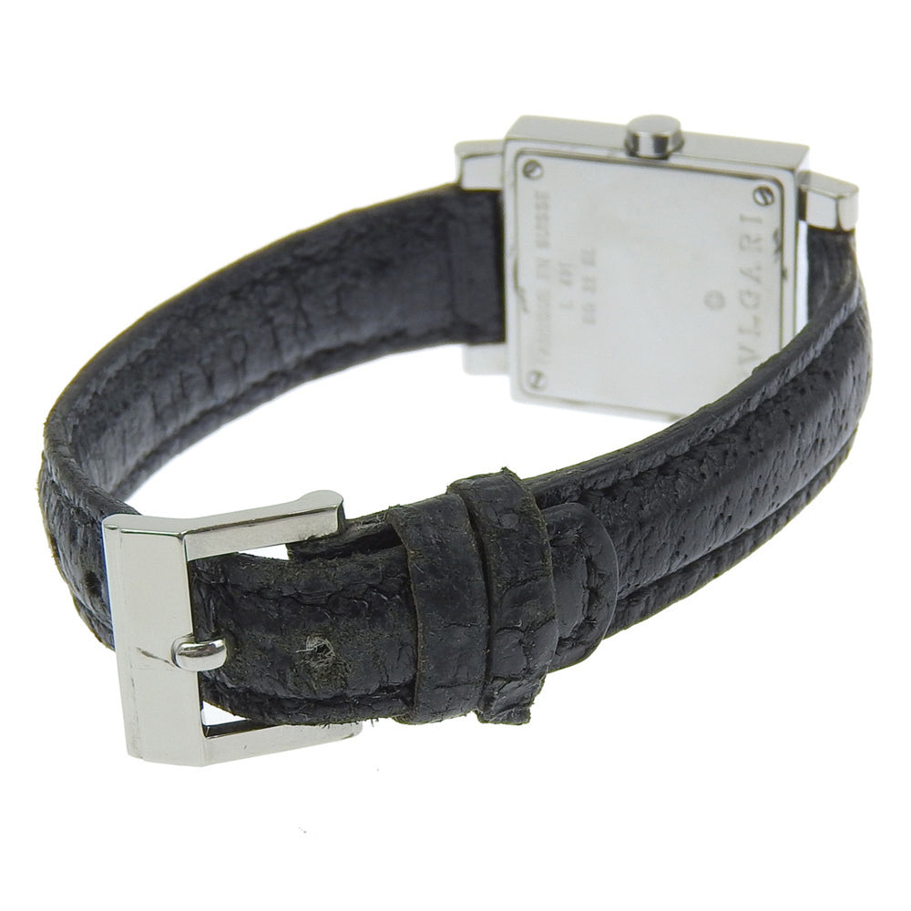 BVLGARI Quadrado SQ22SL Women's Watch, Stainless Steel and Leather, Quartz Movement, Analog Display, Black Dial — Good