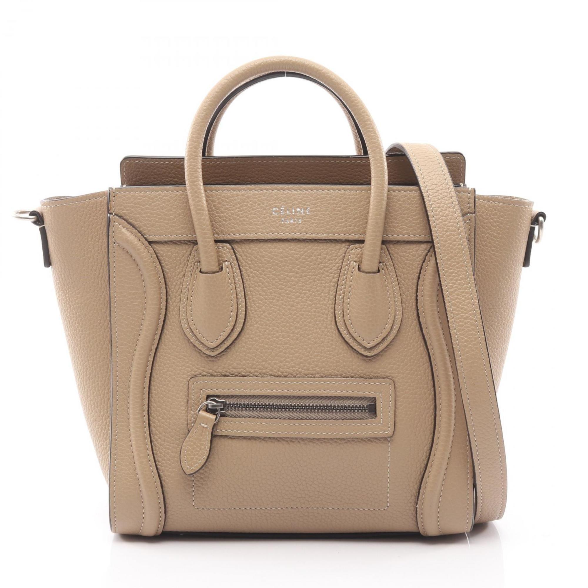 Celine Luggage Nano Shopper Handbag, Leather, Women's, Beige, 168243