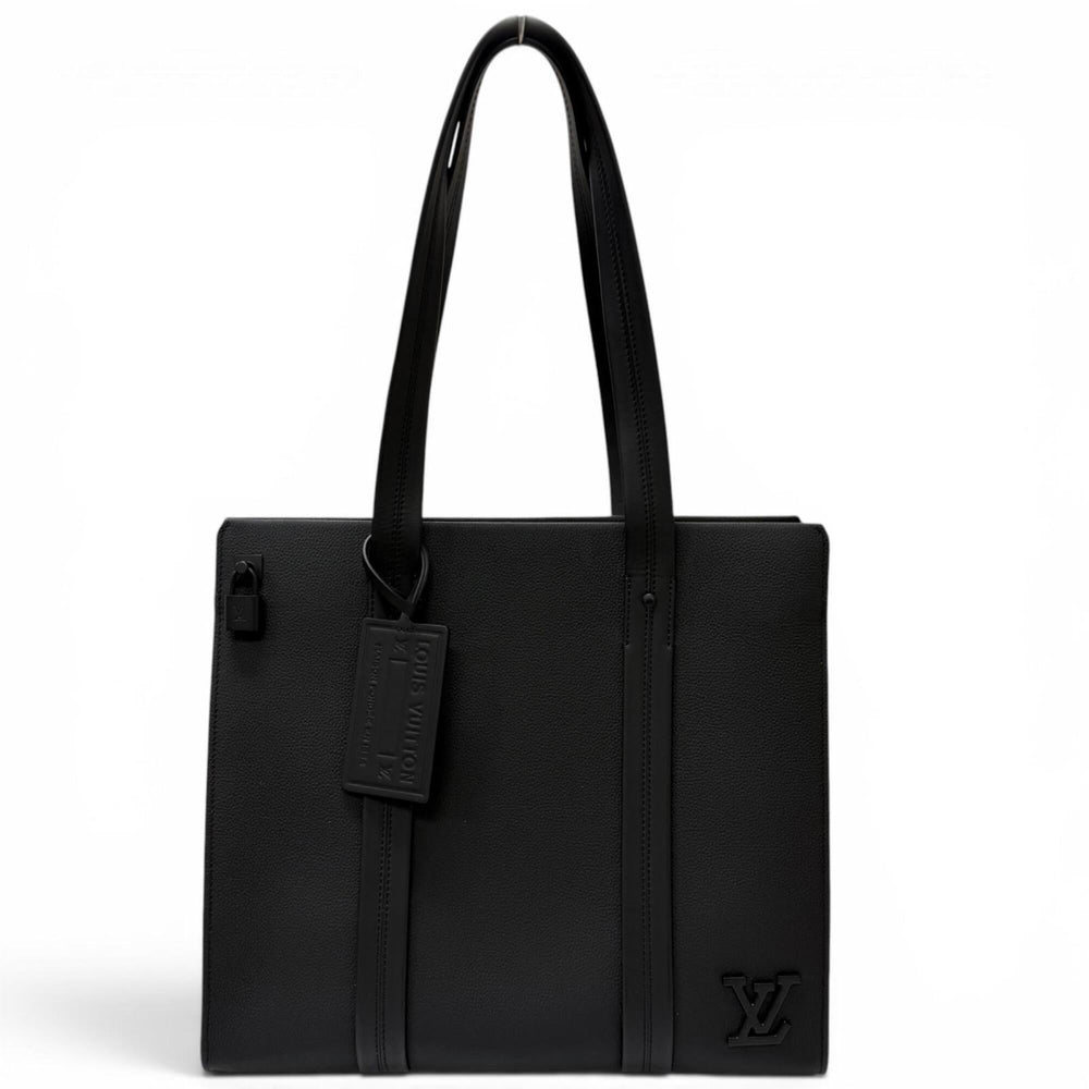 LOUIS VUITTON M57308 LV Aerogram Takeoff Leather Tote Bag, Black, Made in Spain, Men's, Comes with Box and Dust Fits A4 Size — Like New
