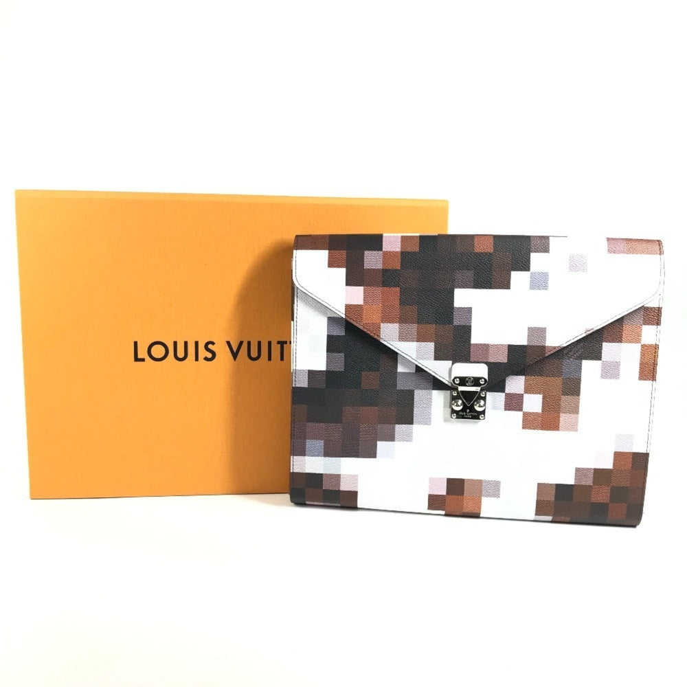LOUIS VUITTON GI1137 Pixel Folder Mark Cowhide Bag Handbag Second Pouch Clutch Leather Men's Women's Brown Like New — Like New
