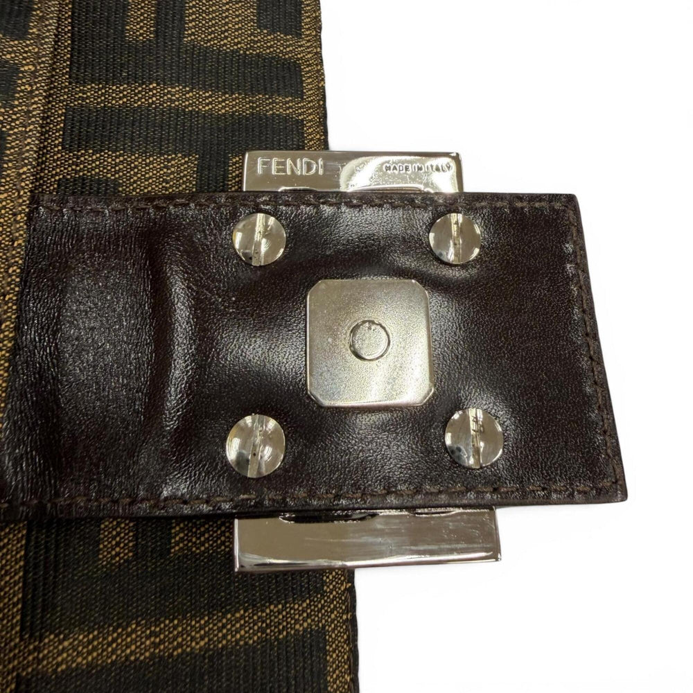FENDI Vintage 26566 Leather Shoulder Bag with Zucca Pattern and FF Logo Hardware, Brown, Made in Italy, Women's, Box — Like New