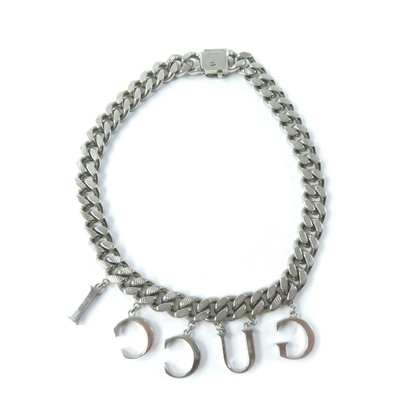 GUCCI 675769 Interlocking Necklace, Current Model, Script Logo, Curb Chain, Choker, Silver, Women's