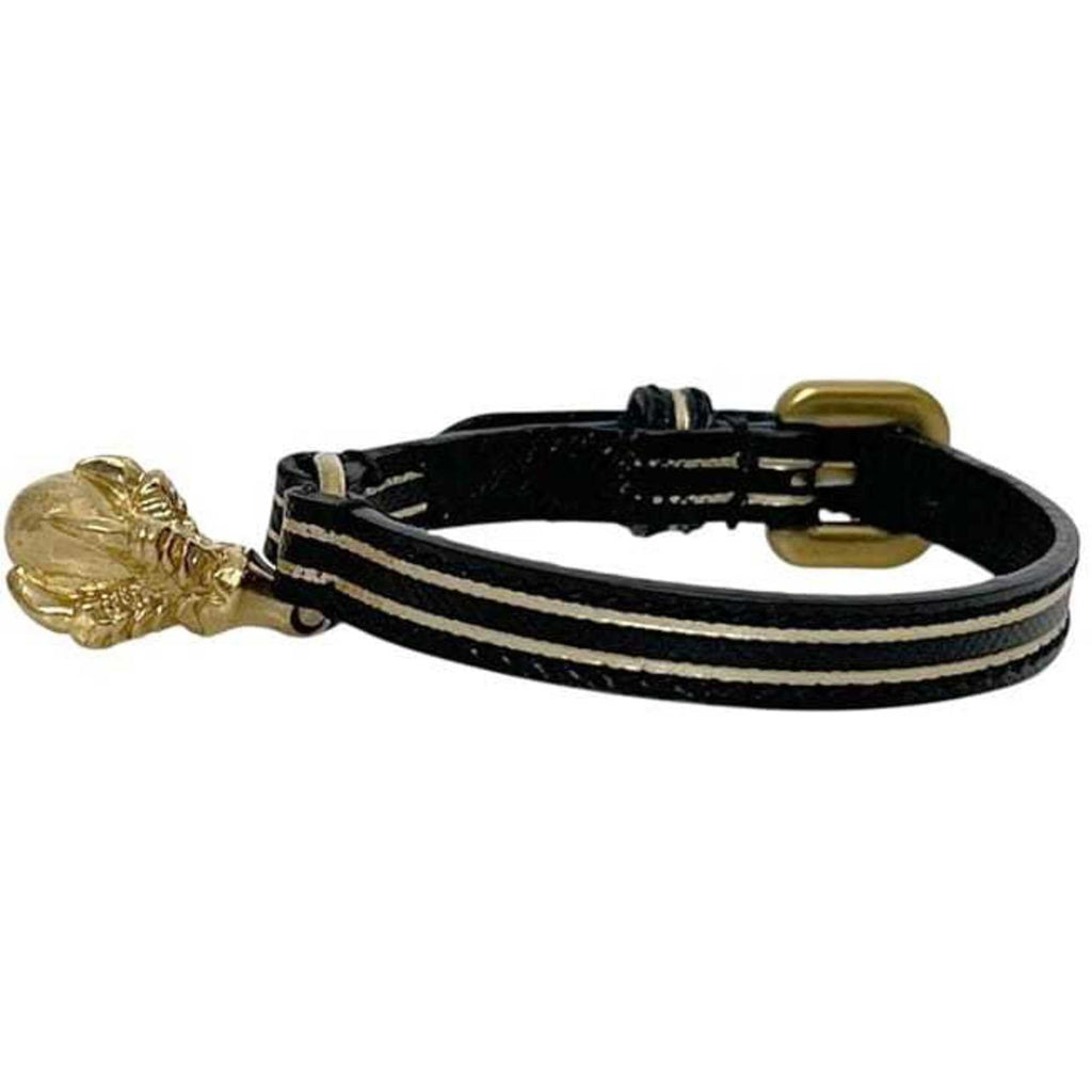 Prada Bracelet ec-24715 Black Gold Leather PRADA Border NERO Heart Swing Women's Men's