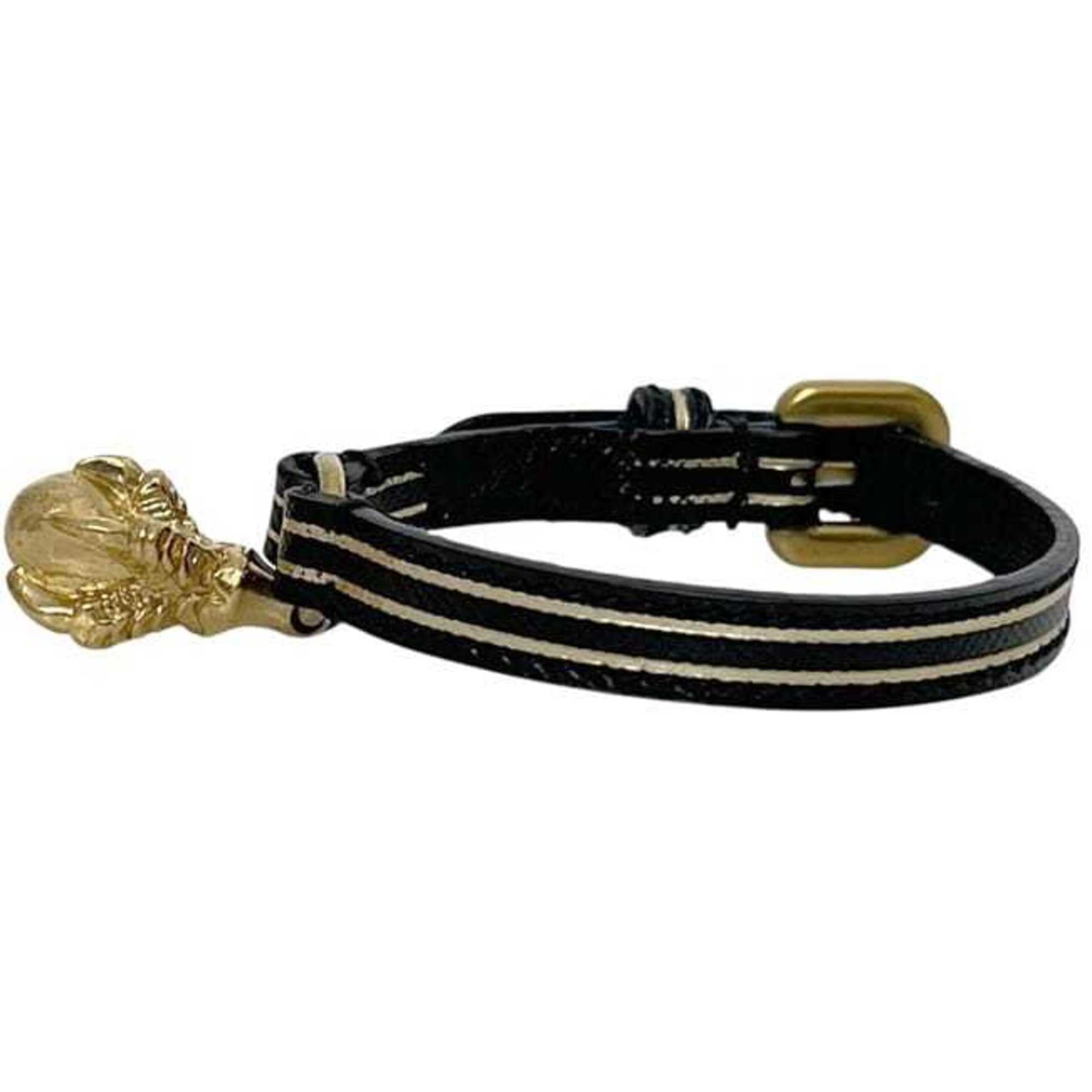 Prada Bracelet ec-24715 Black Gold Leather PRADA Border NERO Heart Swing Women's Men's
