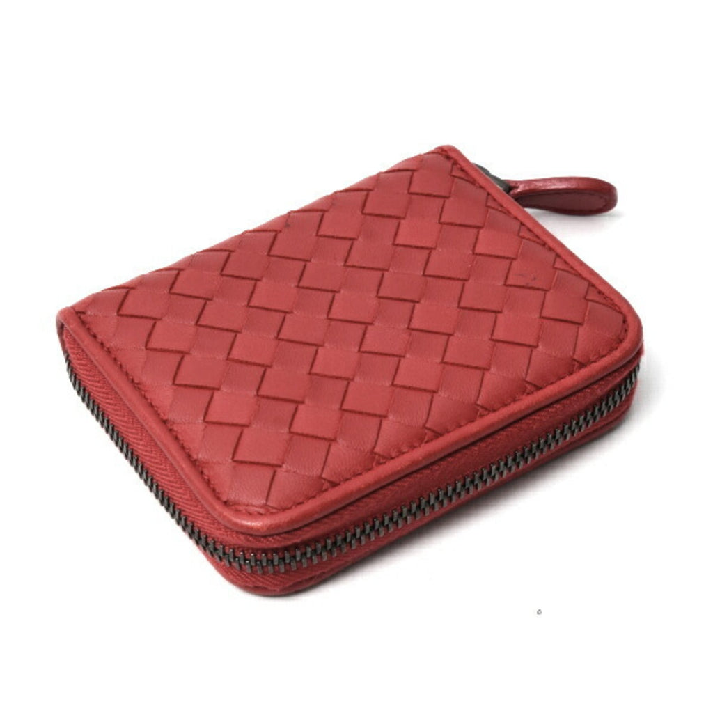 Bottega Veneta Intrecciato Coin Case, Compact Wallet, Mini Red Lambskin