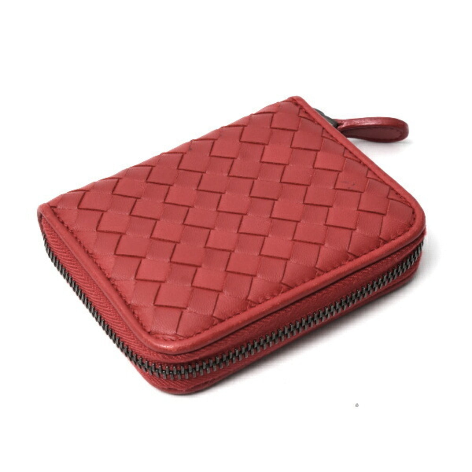 Bottega Veneta Intrecciato Coin Case, Compact Wallet, Mini Red Lambskin