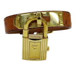 Hermes HERMES Women's Watch Brand Kelly Quartz QZ GP Leather KE1.201 Gold Brown ○Y — Good