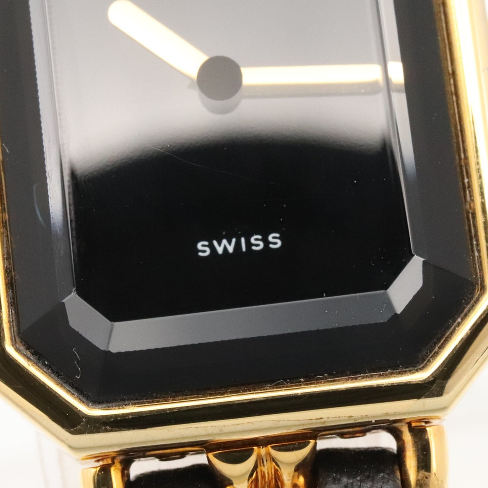 Chanel CHANEL Première S Watch, Gold Plated (GP), Leather Strap, Women's, Black, H0001 — Very Good
