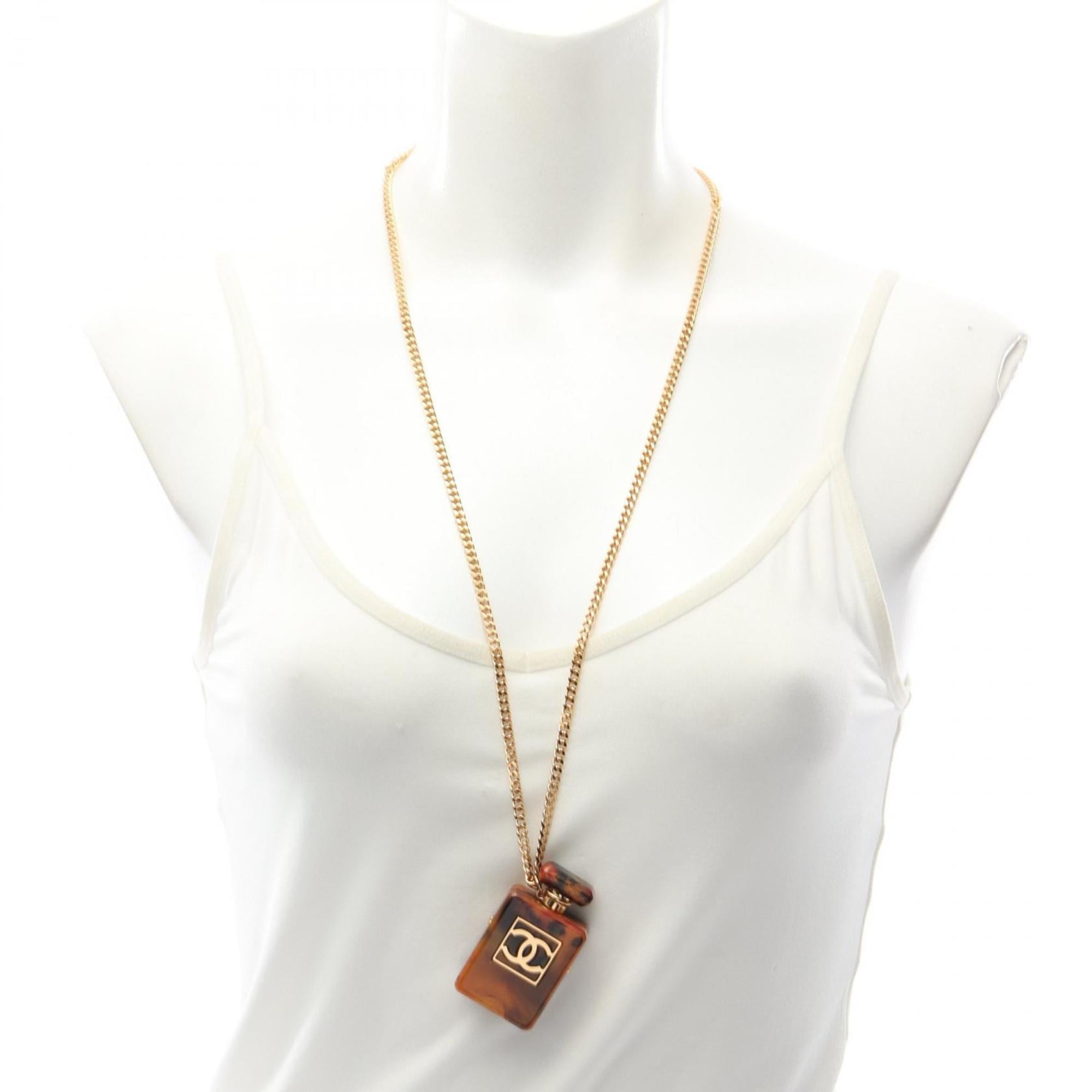 Chanel Coco Mark Perfume Bottle Motif Necklace, Gold-Plated Plastic, Women's, Brown and Gold