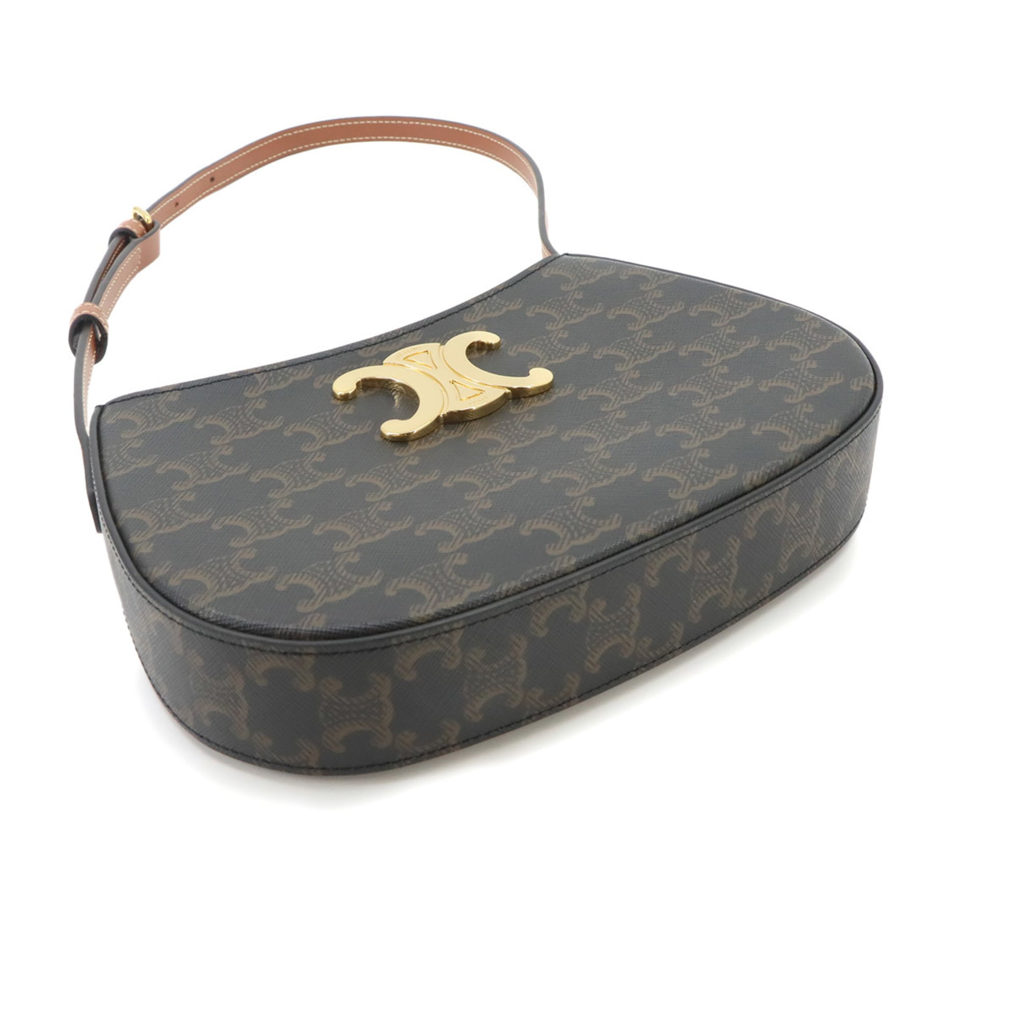 Celine Triomphe Shoulder Handbag, Leather, Brown, 115702, Gold Hardware — Like New