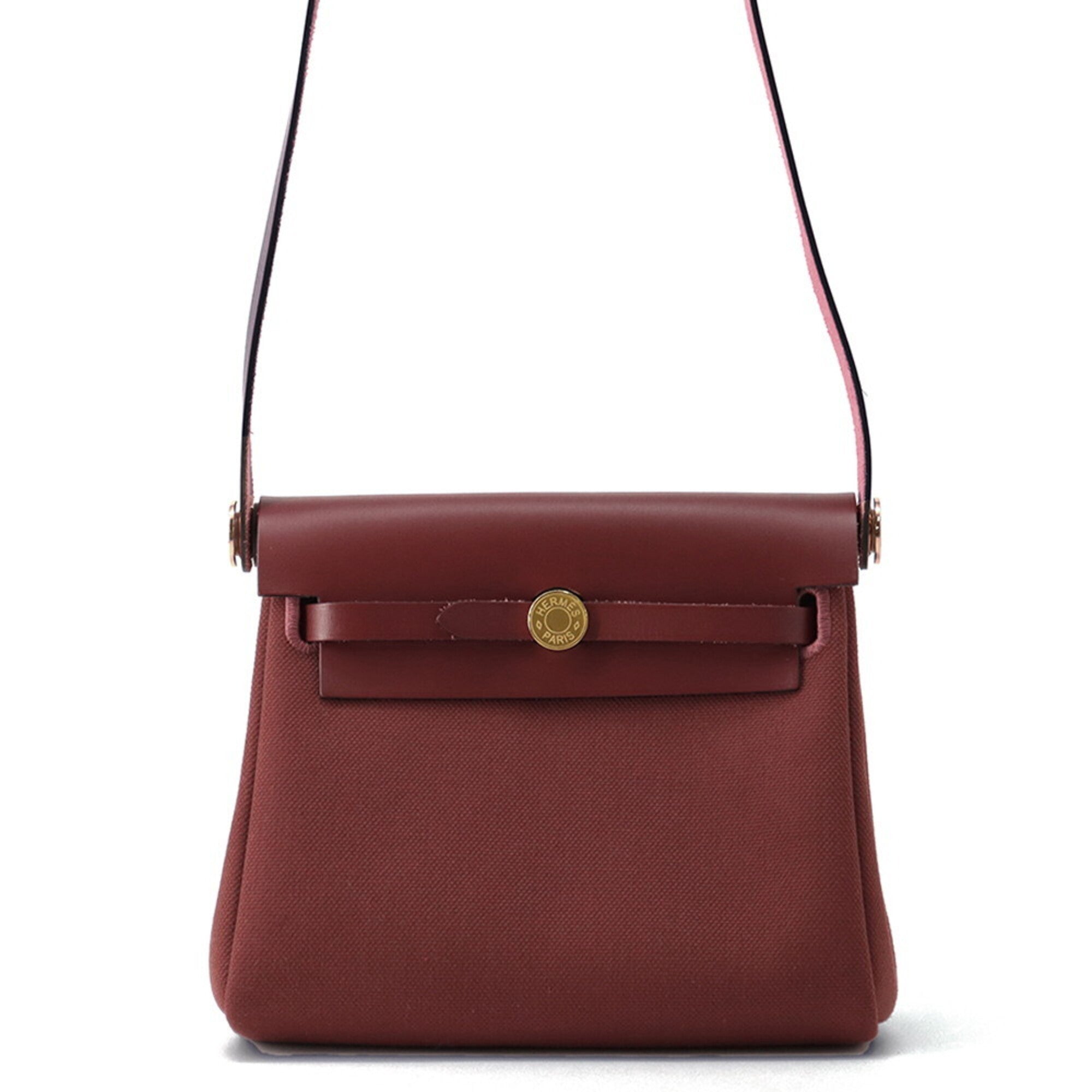 Hermes Shoulder Bag Herbag Zip Mini Rouge H Toile Military Vache Hunter K Stamp HERMES Handbag — Like New