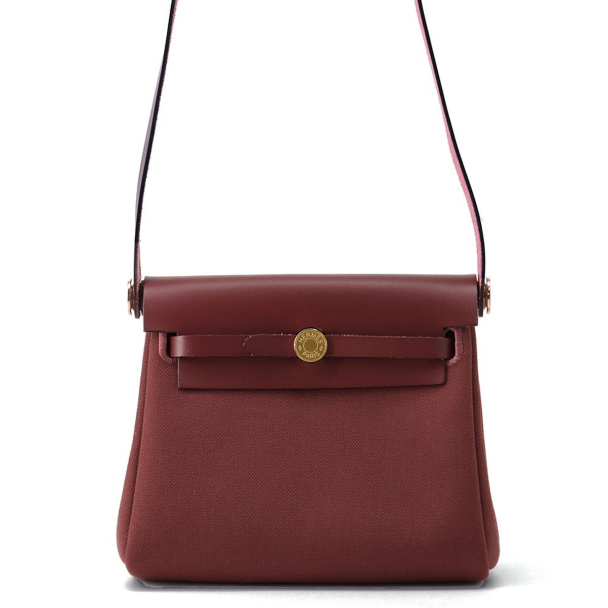 Hermes Shoulder Bag Herbag Zip Mini Rouge H Toile Military Vache Hunter K Stamp HERMES Handbag — Like New