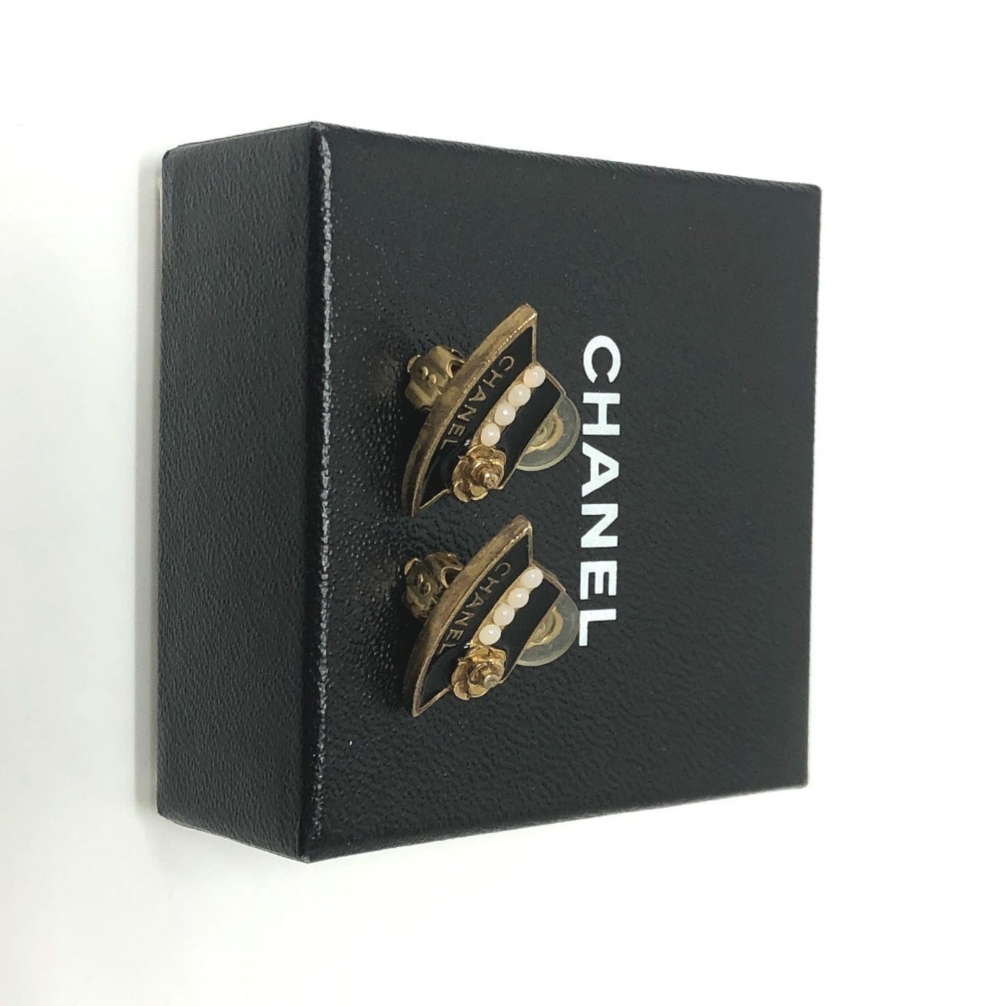 CHANEL Hat Motif 02A Earrings GP Women's Black