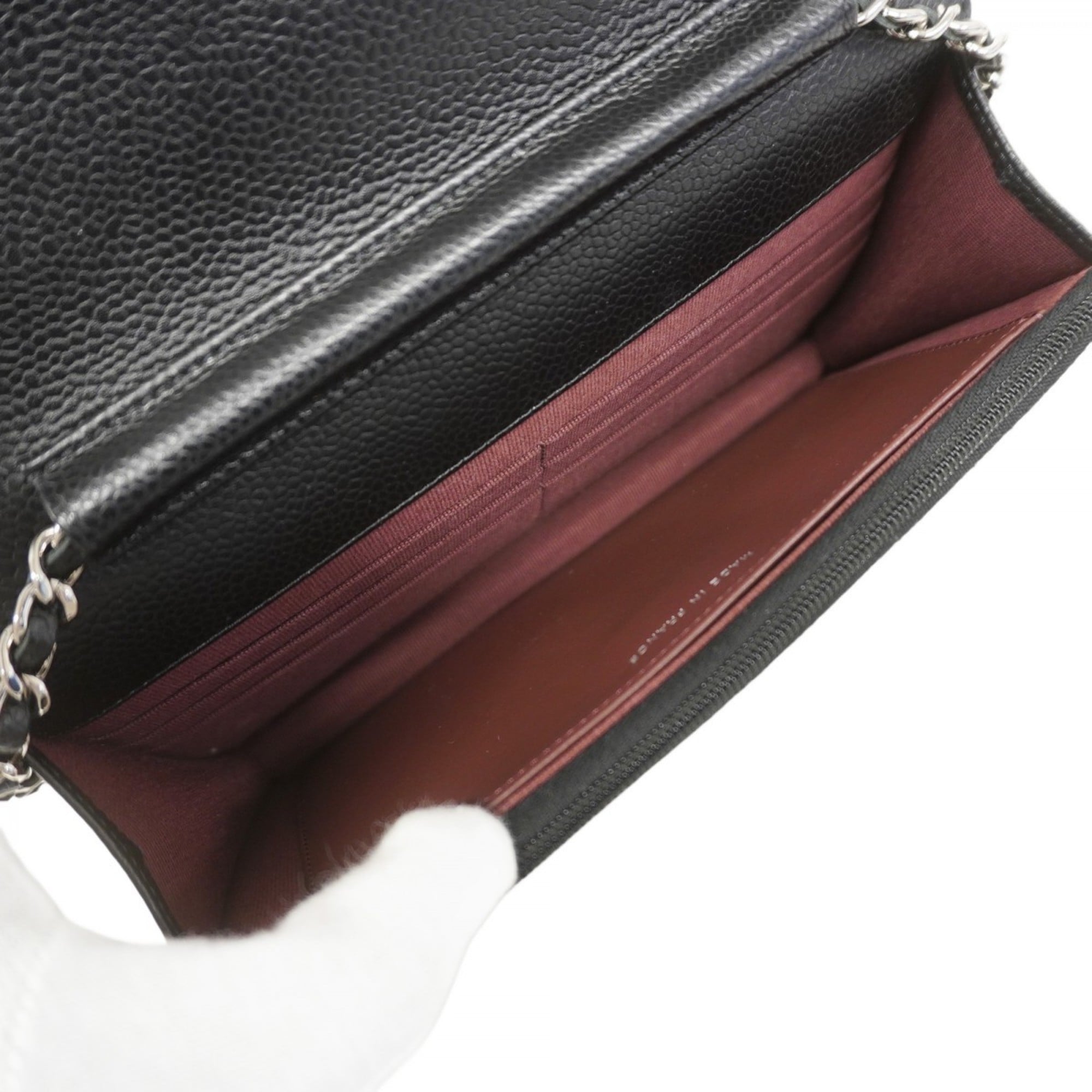 Chanel Matelasse Chain Shoulder Wallet in Caviar Leather, Black, Women's