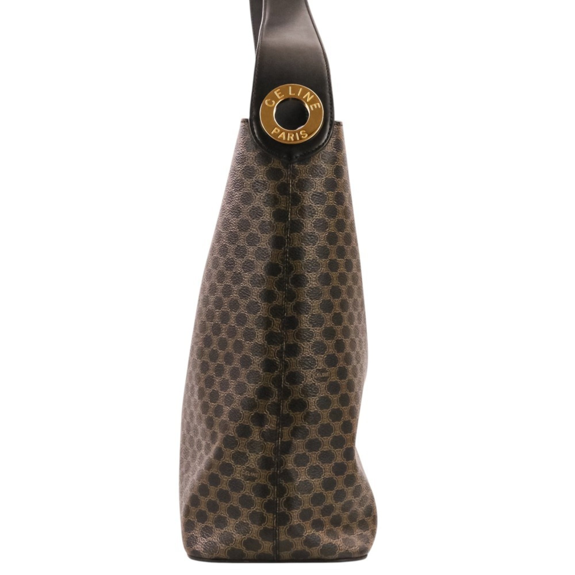 CELINE Vintage Macadam Pattern One-Shoulder Bag, Brown & Black, Women's — Like New